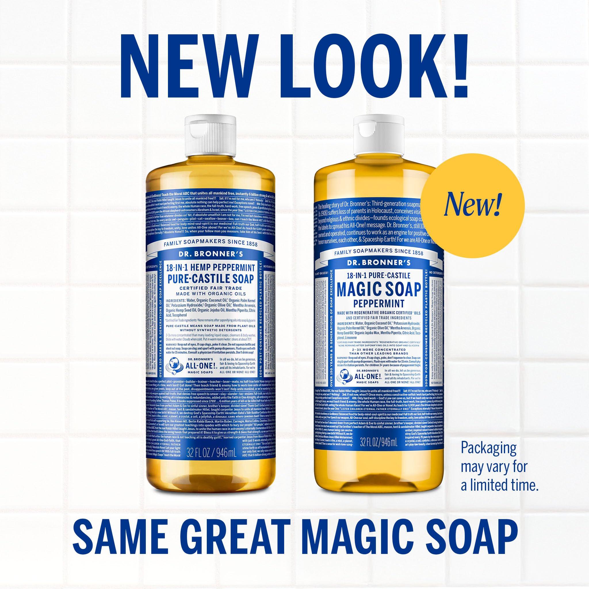 Dr. Bronner's Pure-Castile Magic Liquid Soap- Made with Regenerative Organic Oils- For Body, Face, Hair, Dishes, Pets, Laundry Natural, Vegan, Non-GMO - Peppermint, 32 oz (2-Pack) - Image 2
