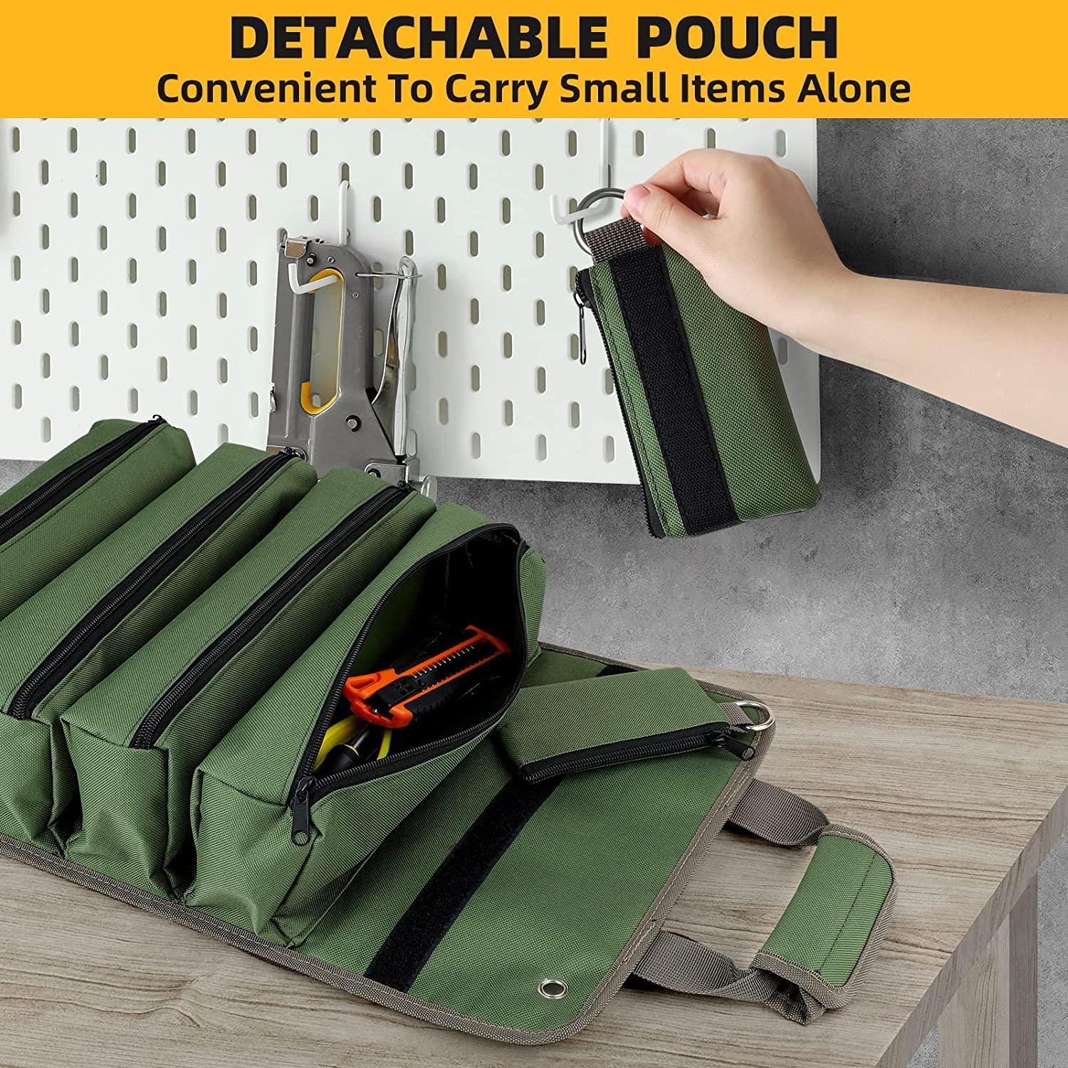 Tool Bag Roll Up, UUP Heavy Duty Rolled Empty Tool Storage Organization, Portable Foldable Rollup Organizer with 2 Small Pouches, Rollable Carrying Toolbag, Dad Men Mechanic Birthday Gifts, Army Green - Image 5