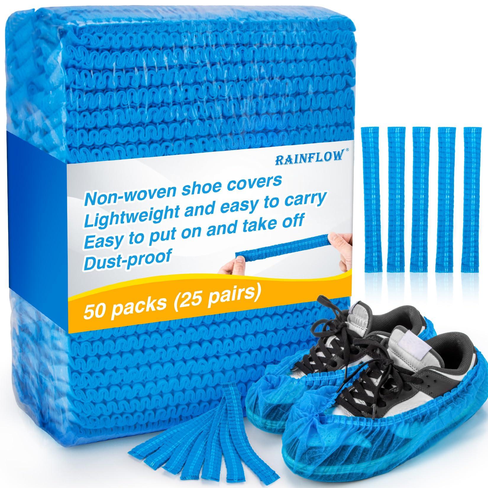 RAINFLOW 50 Pack (25 Pairs) Shoe Covers - Boot Covers Disposable Non Slip Shoe Covers for Men and Women Fits All Sizes of Shoe Booties for House Cleaning