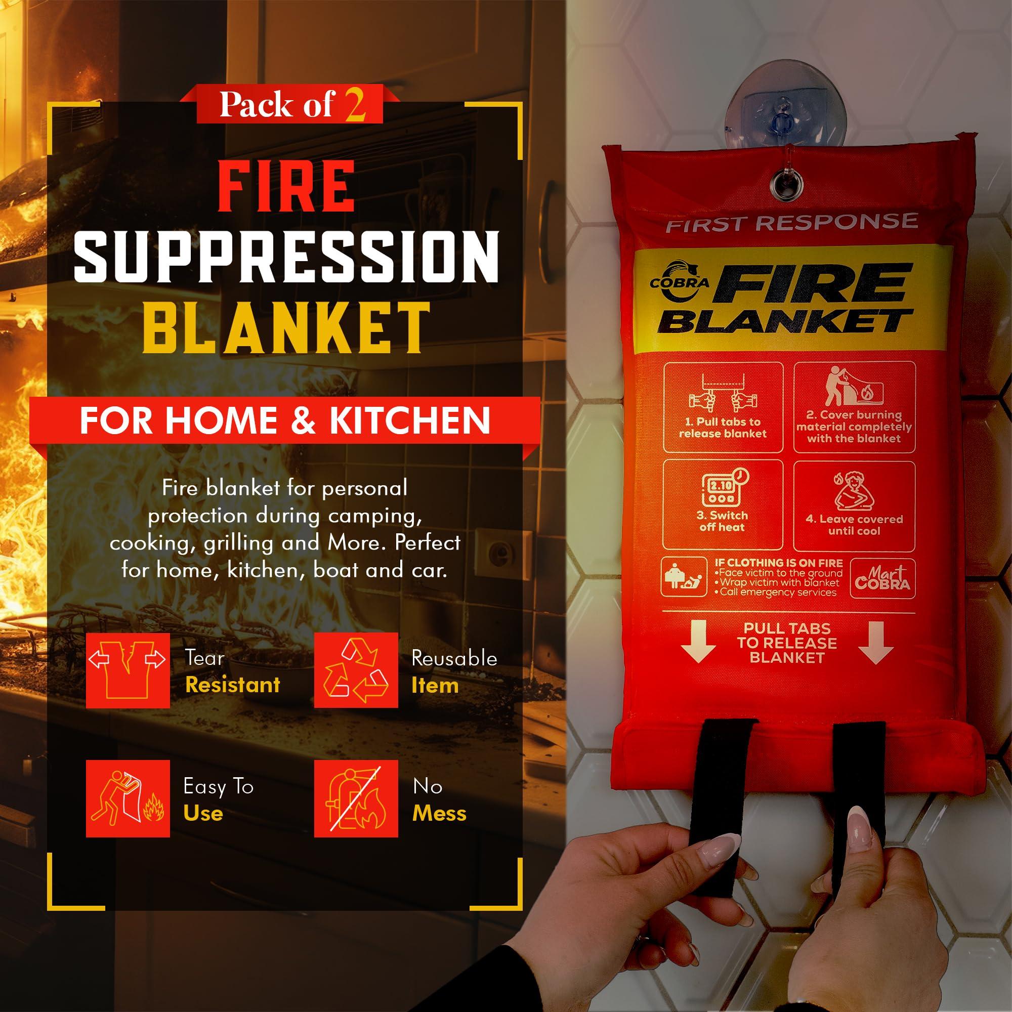 Mart Cobra Fire Blanket 2-Pack – Emergency Fire Suppression for Home & Kitchen – 40"x40" Fireproof Fiberglass Safety Blankets – Heat Resistant & Easy to Use – Smothers Grease & Electrical Fires - Image 4