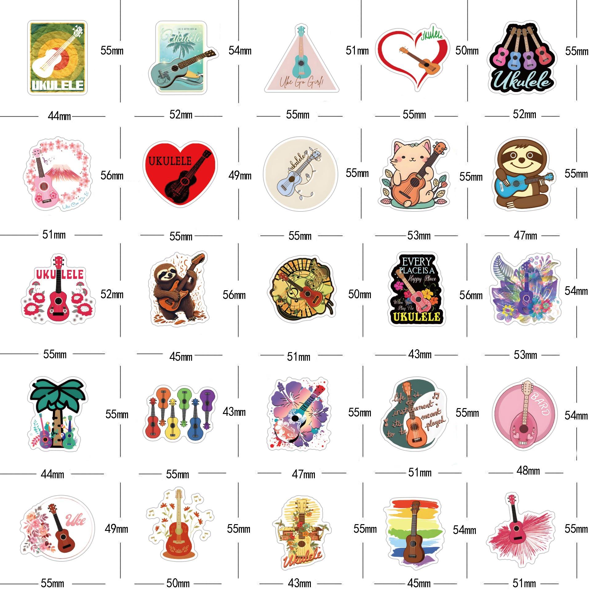 60pcs Ukulele Stickers Pack, Aesthetic Vinyl Waterproof Sticker Decals for Water Bottle,Laptop,Phone,Skateboard,Scrapbooking,Bumper for Kids Teens Adults for Party Supply Decor Favor… - Image 4