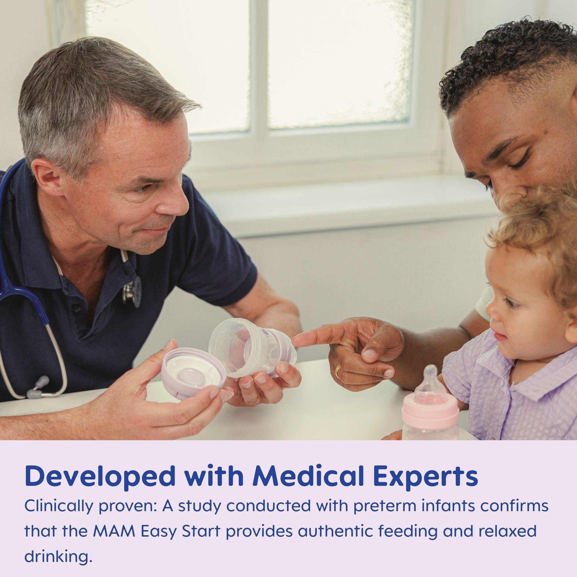 MAM Easy Start Anti-Colic Baby Bottle 9 oz, Medium Flow, Breastfeeding-Like Silicone Nipple Bottle, Reduces Colic, Gas, & Reflux, Easy-to-Clean, BPA-Free, Vented Baby Bottles for Newborns, 2+ Months - Image 2