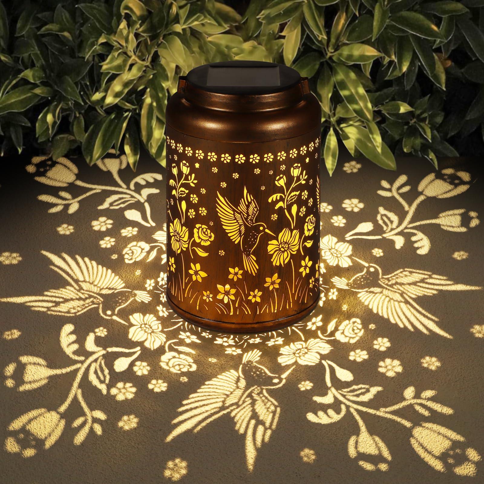 Tepaken Solar Lanterns Outdoor Waterproof Hummingbird Garden Decor Gifts for Women Mom Grandma Hanging Solar Lights Metal Solar Decoration Outside for Yard, Patio, Backyard, Porch