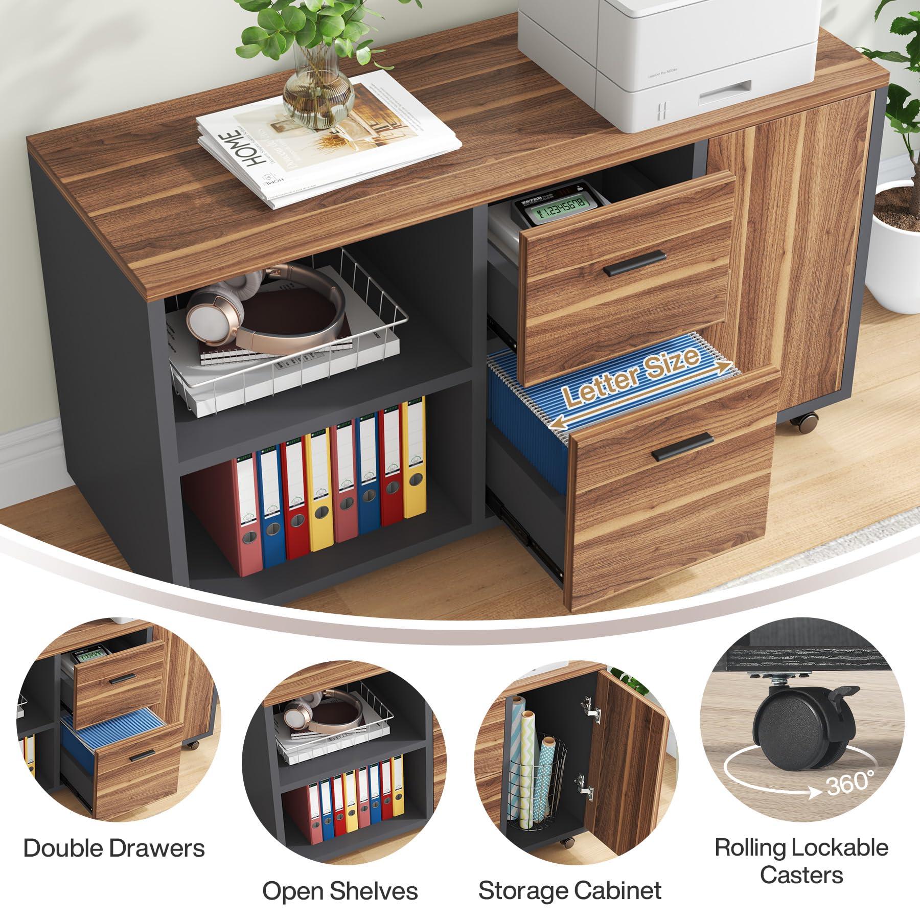Tribesigns 70.8" Large Executive Office Desk and 47" Lateral File Cabinet Combo, L-Shaped Computer Desk 2 Piece Business Furniture with Drawers and Shelves, Home Office Workstation, Walnut - Image 6