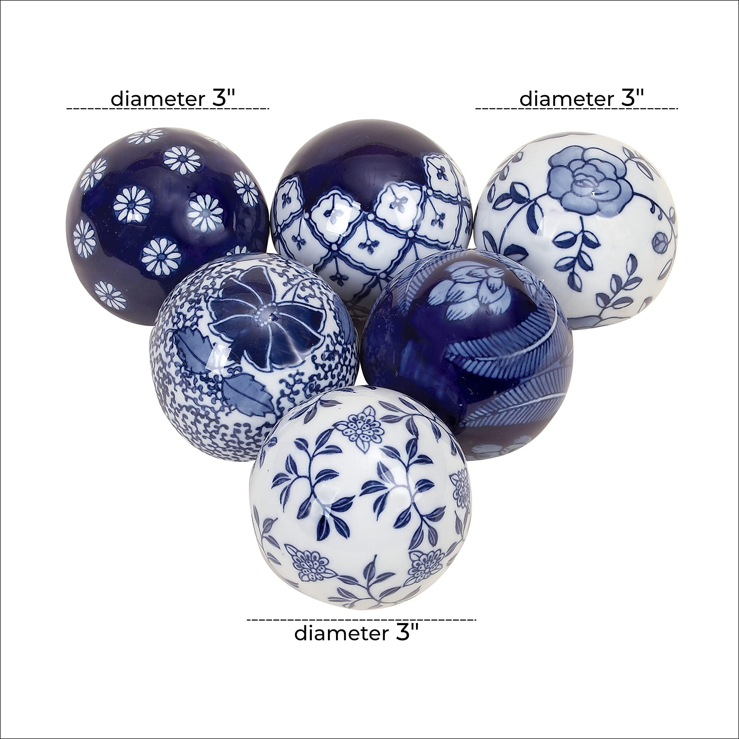Deco 79 Glam Ceramic Orbs & Vase Filler with Assorted Patterns, Set of 6 3"D, Blue - Image 4