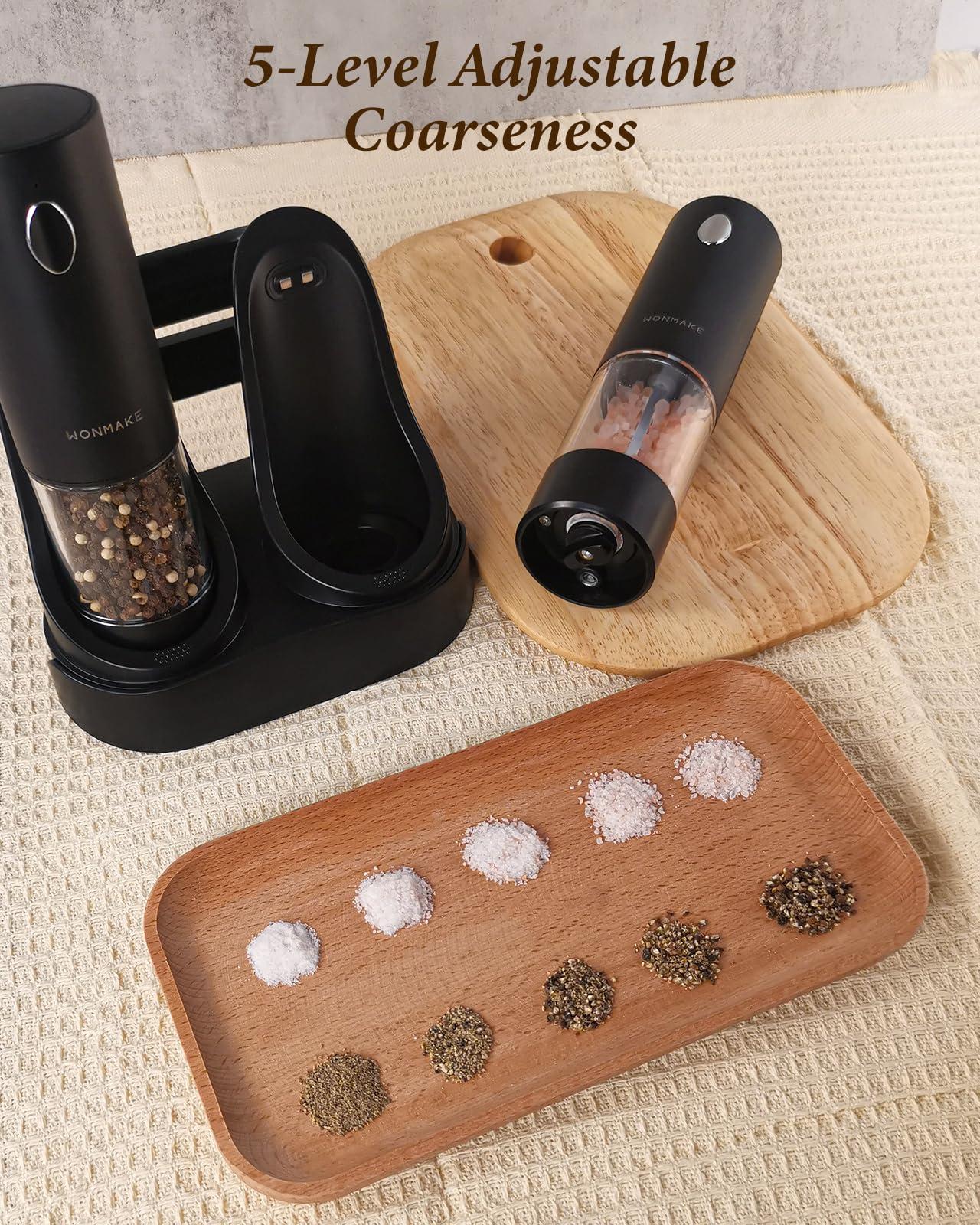 Electric Salt and Pepper Grinder Set - Automatic Refillable Salt and Pepper Grinders with Charging Base & LED Light, Adjustable Coarseness, One-handed Easy Operation, Ideal Kitchen Gadget - Image 2