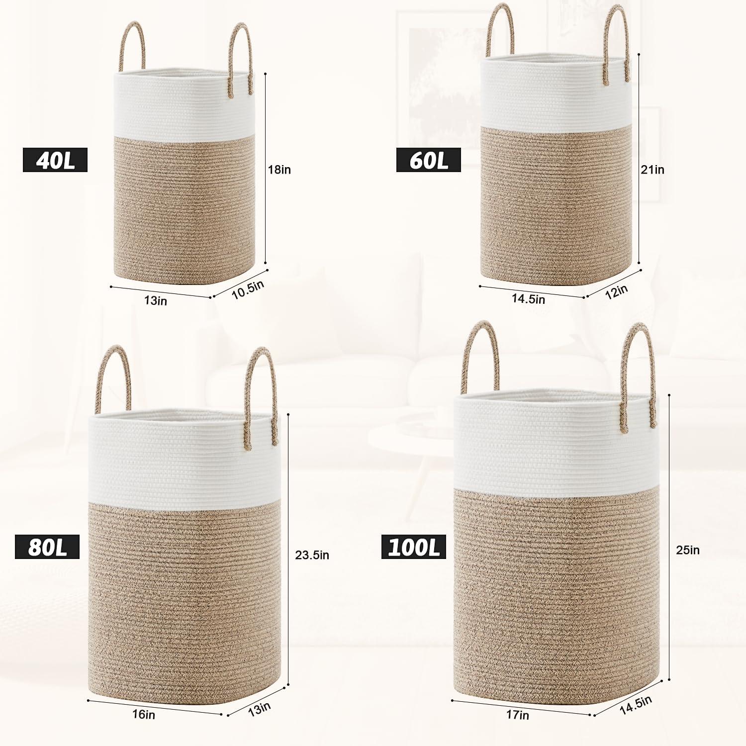 Laundry Basket,Woven Cotton Rope Laundry Hamper Sorters,60L Versatile Storage for Dirty Clothes,Baby Toys,and Blankets in Bathroom, Nursery,and Living Room - Image 2