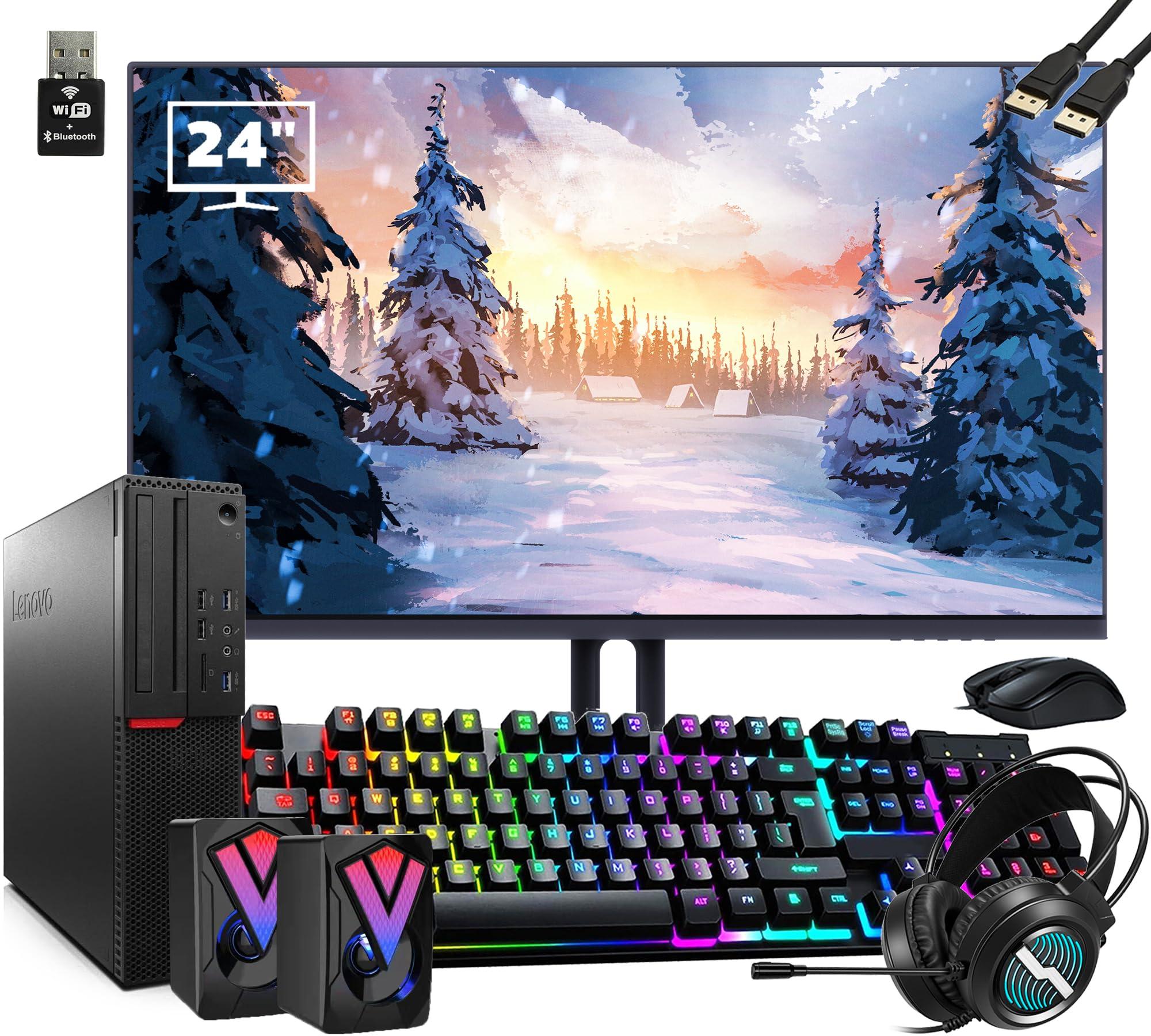 Lenovo ThinkCentre M910s SFF Desktop Computer with New 24 inches FHD Monitor PC Bundle Set, Intel Core i7-6700, 16GB RAM, 512GB SSD, Keyboard & Mouse, Speakers, Headphone, Windows 10 Pro (Renewed)