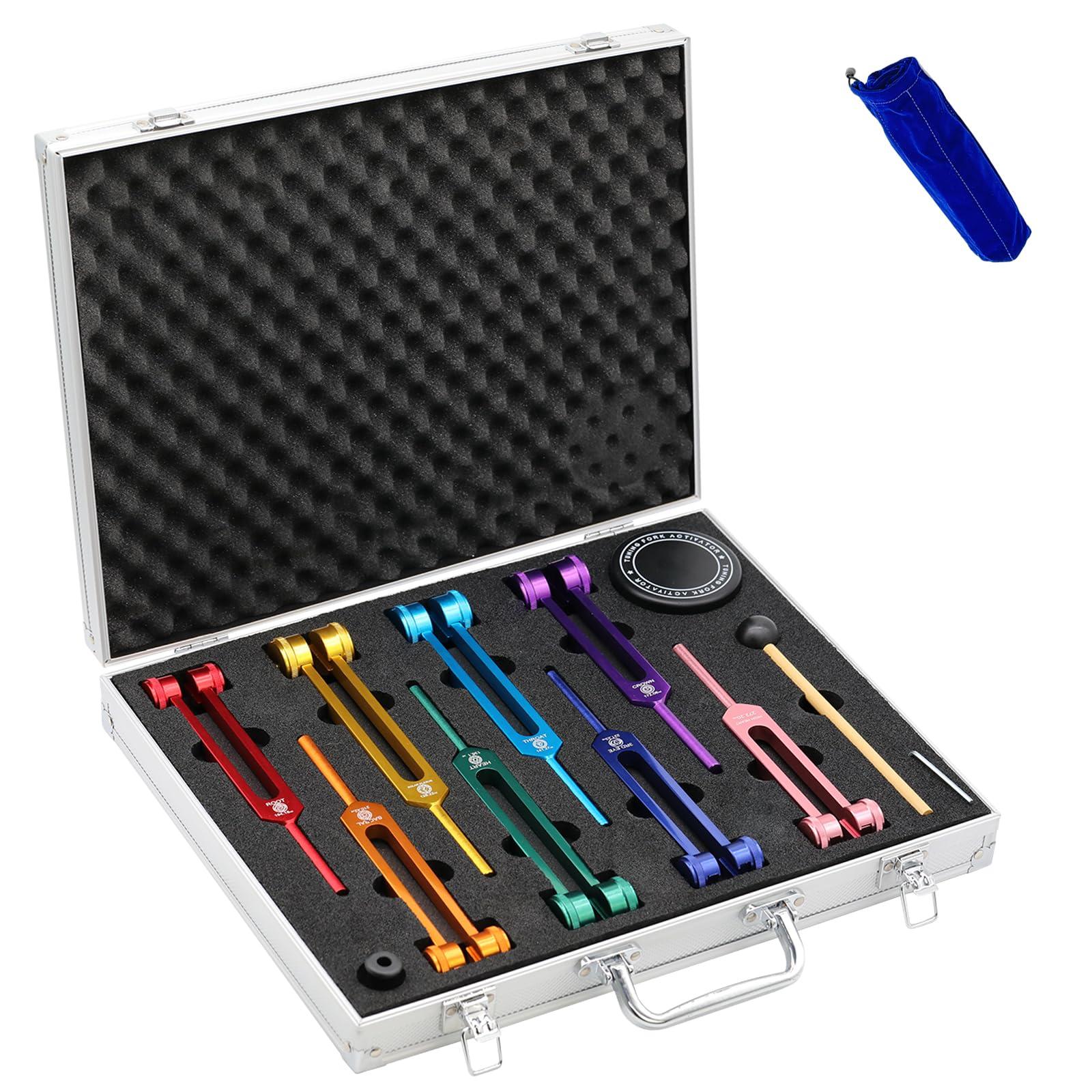 Chakra Tuning Fork Set, Weighted Tuning Forks of 8 Color,7 Chakra and 1 Soul Purpose Tuning Forks for DNA Healing, Sound Therapy, Yoga, Meditation - Image 1