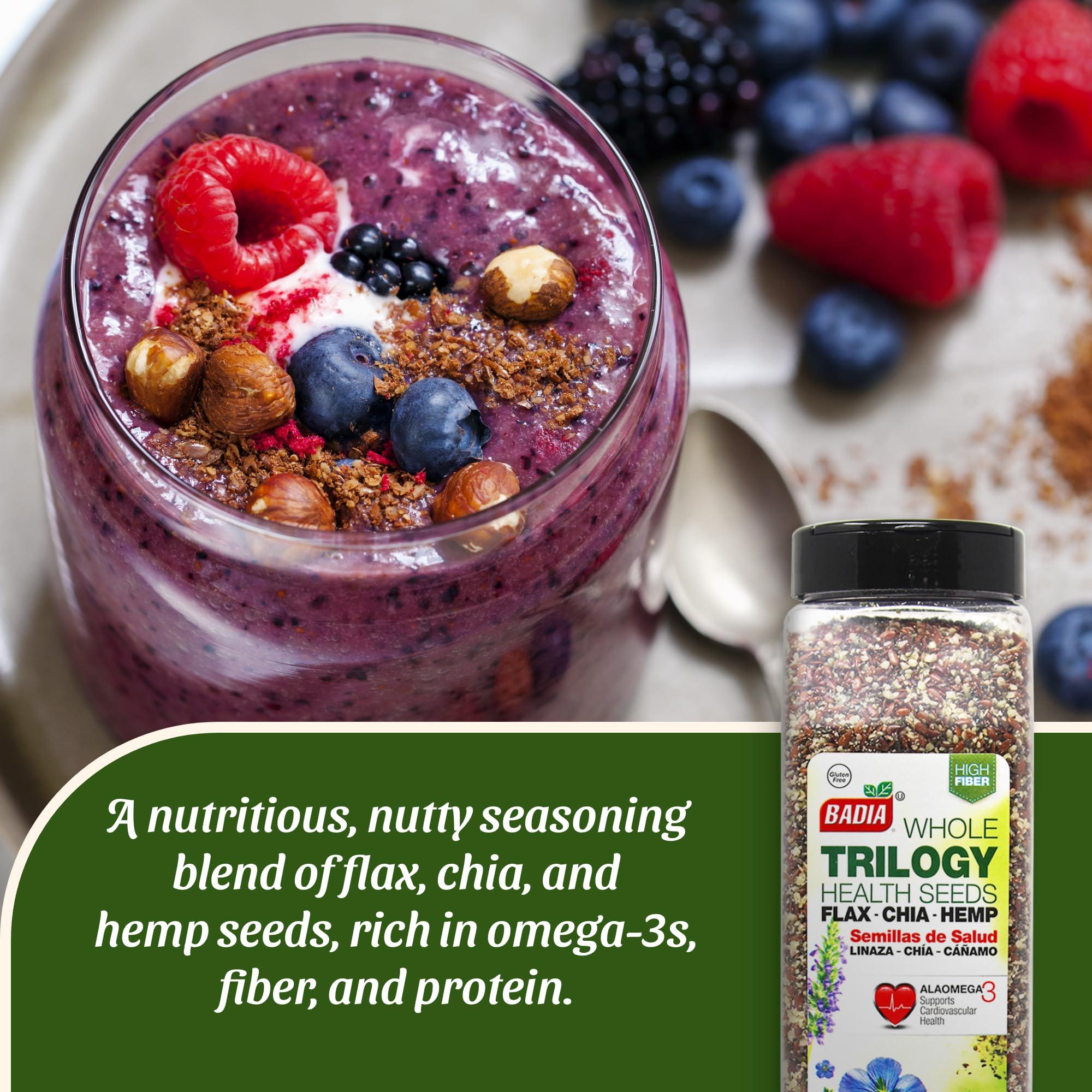 Badia Trilogy Health Seed, Flax, Chia, Hemp Seeds Blend, High Fiber Superfood Mix, Omega-3, 21 oz - Image 4