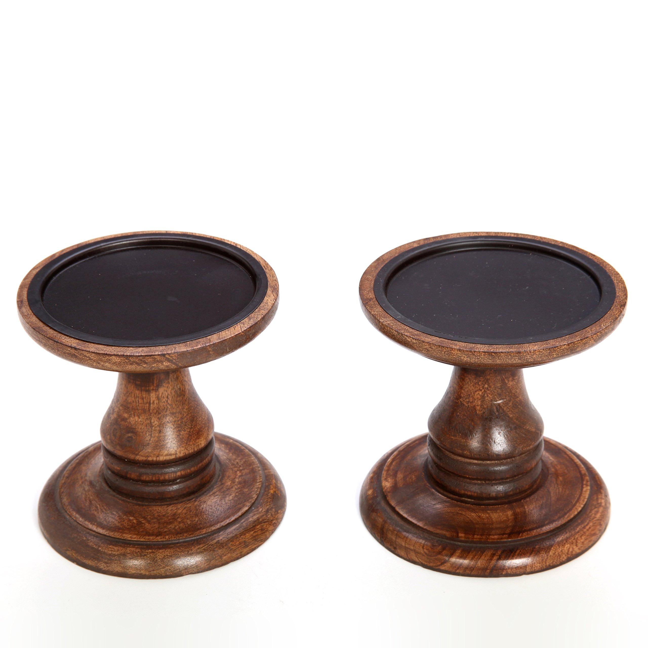 Hosley Set of 2 Brown Wood Pillar Candle Holders 5 Inch High Ideal Gift for Weddings Bridal Party Spa Reiki Meditation Votive LED Pillar Candle Gardens - Image 4