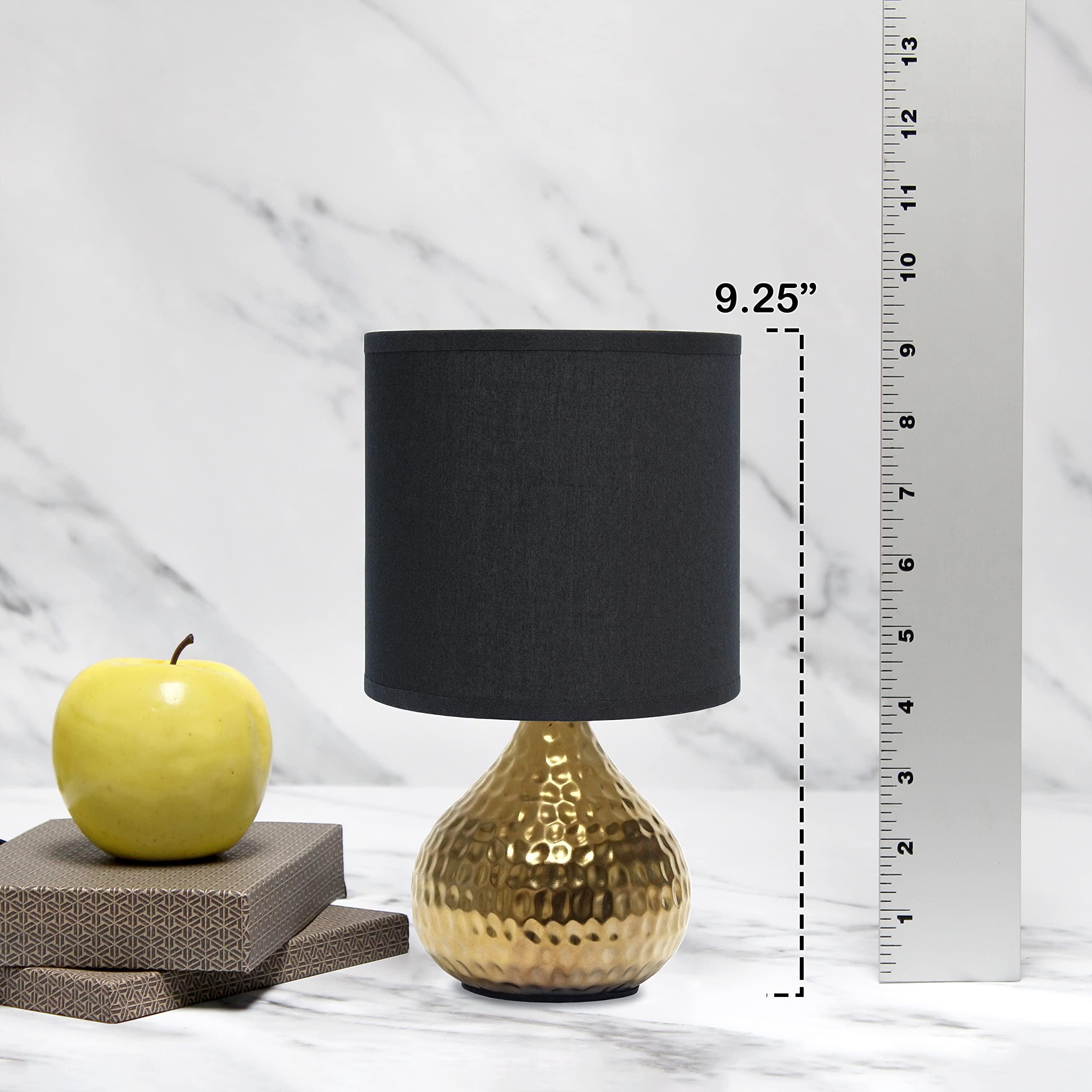Simple Designs LT2073-GDB Mini Hammered Texture Gold Drip Table Lamp with Black Shade - Image 6