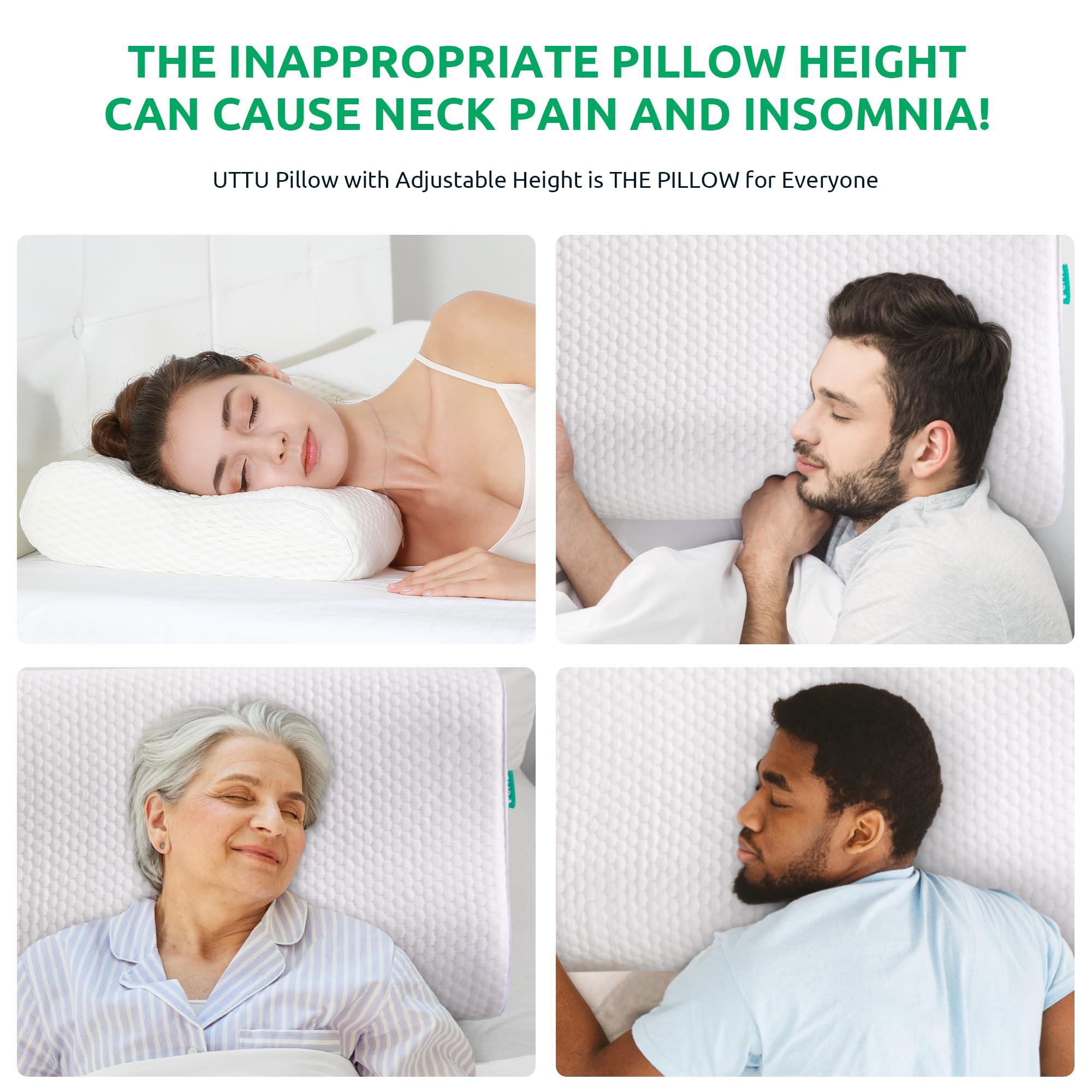 UTTU Cervical Pillow for Neck Strain Relief, Memory Foam Neck Pillow for Sleeping, Adjustable Orthopedic Sandwich Pillow, Contour Cooling for Side Back Stomach Sleeper, Queen(23.6"×14"×4.7"/3.9") - Image 3