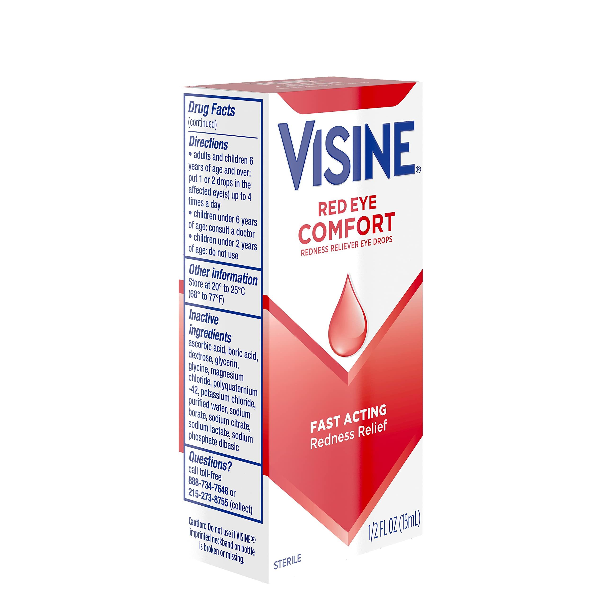 Visine Red Eye Comfort Redness Relief Eye Drops to Help Relieve Red Eyes Due to Minor Eye Irritations Fast, Tetrahydrozoline HCl, 0.5 fl. oz - Image 9