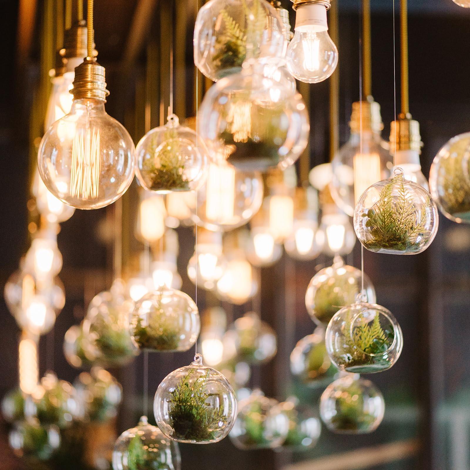 GlikCeil 24 Pcs 5.3'' 3.9'' 3.15'' Hanging Glass Tealights Candle Holder Large Globes Fillable Plant Clear Terrarium Orbs Air Plants Holder with Fishing Line Wedding Centerpiece Party Tree Decor - Image 7