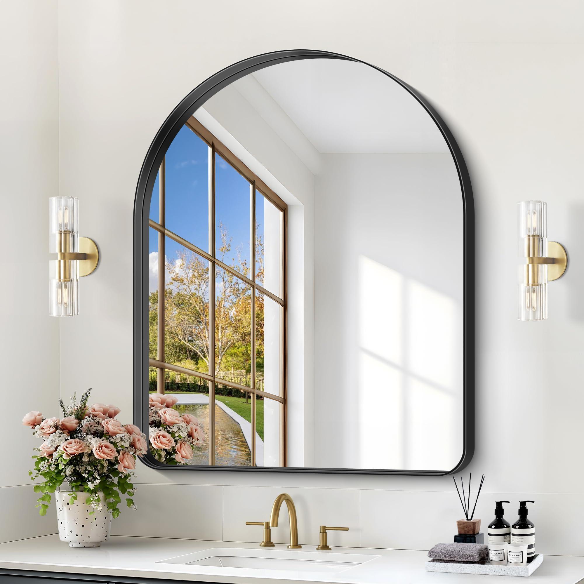 NIMURY Arched Wall Mirror, 30"×36" Bathroom Mirror Black Deep Frame, Modern Dresser Mirror Wall Mounted Decor Metal Frame for Bedroom Living Room Entryway Fireplace Mantel Dining Room - Image 3
