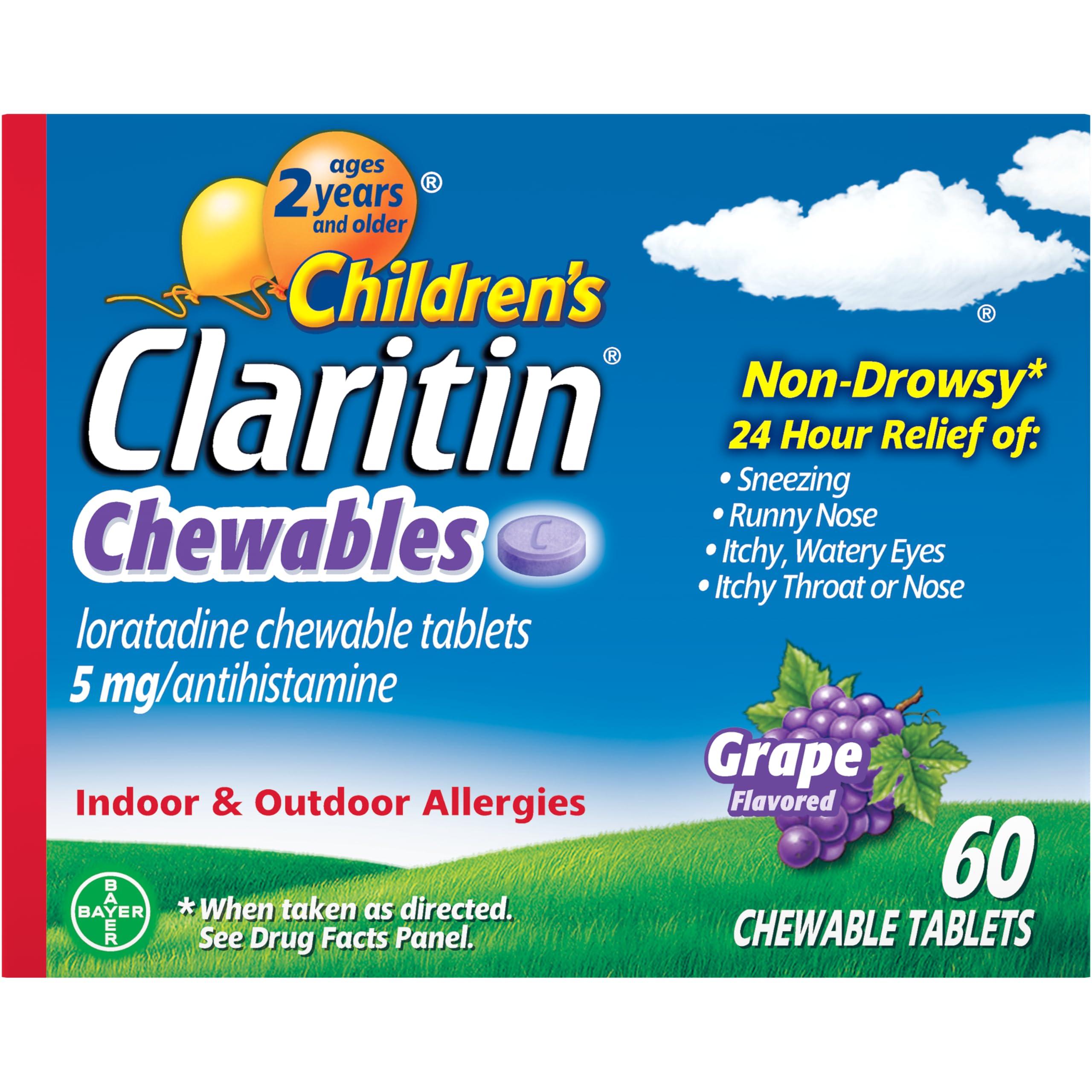 Children's Claritin Chewables 24 HR Children Allergy Medicine, Grape, 60 Count