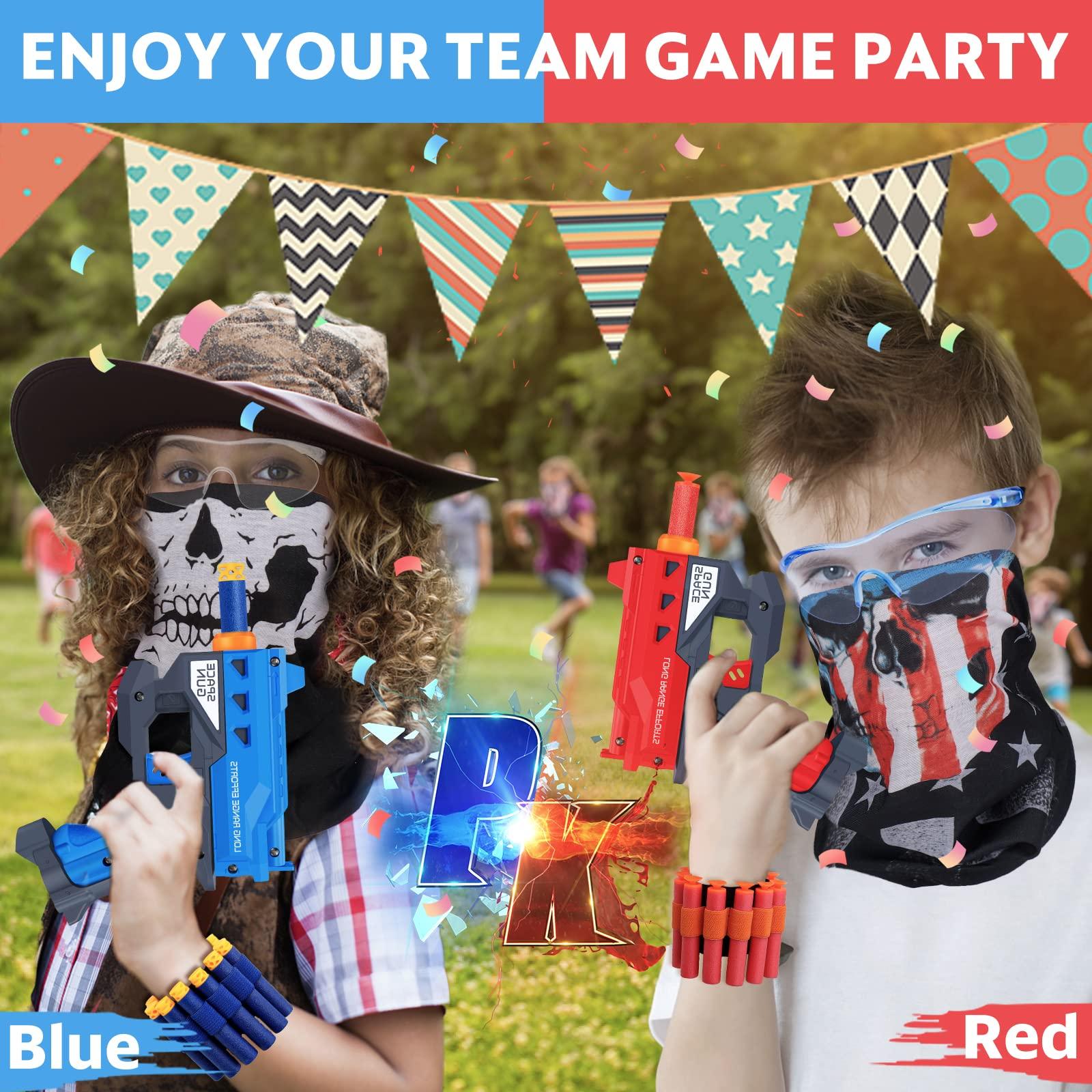 TiopLior Party Favors Compatible with Nerf Party, 12 Sets Gun Party Favors for Birthday Pack Included Mini Foam Pistols, 240 Foam Bullets, Safety Glasses, Wrist Belt Band, Face Masks - Image 7