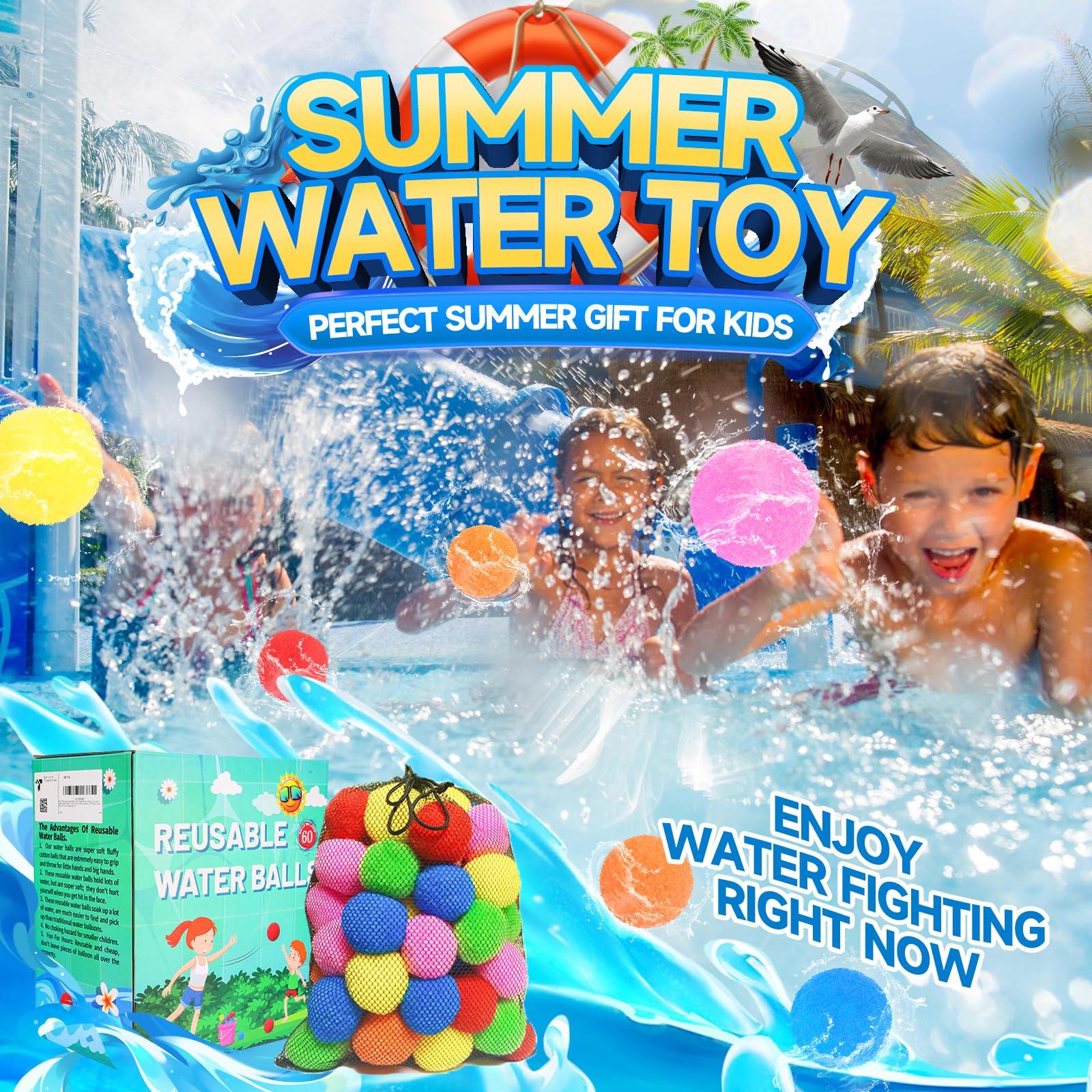 60 Pcs Reusable Water Balls, Reusable Water Balloons for Outdoor Toys and Games, Water Toys for Kids and Adults Boys and Girls - Summer Balls for Pool and Backyard Fun - Image 5