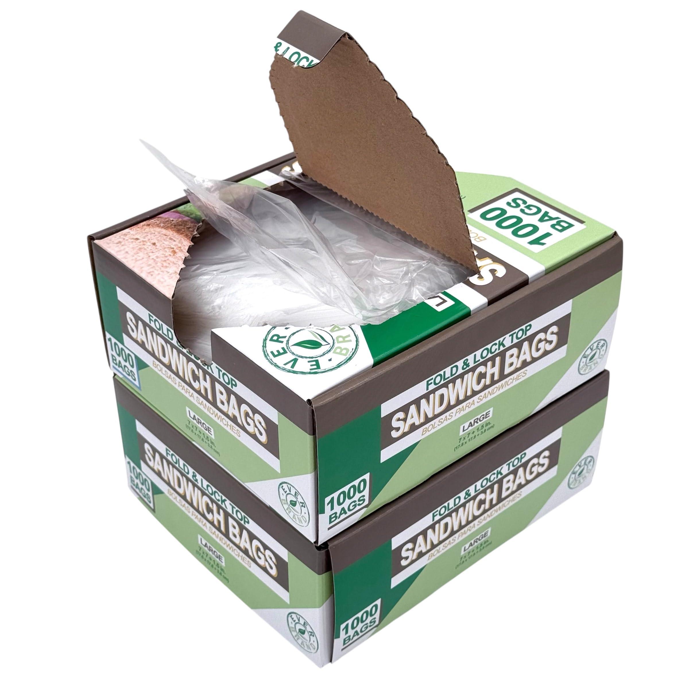 Sandwich Bags with Fold & Lock Top, 7 x 7 inches, 2000 Count Bulk Pack, Food Service
