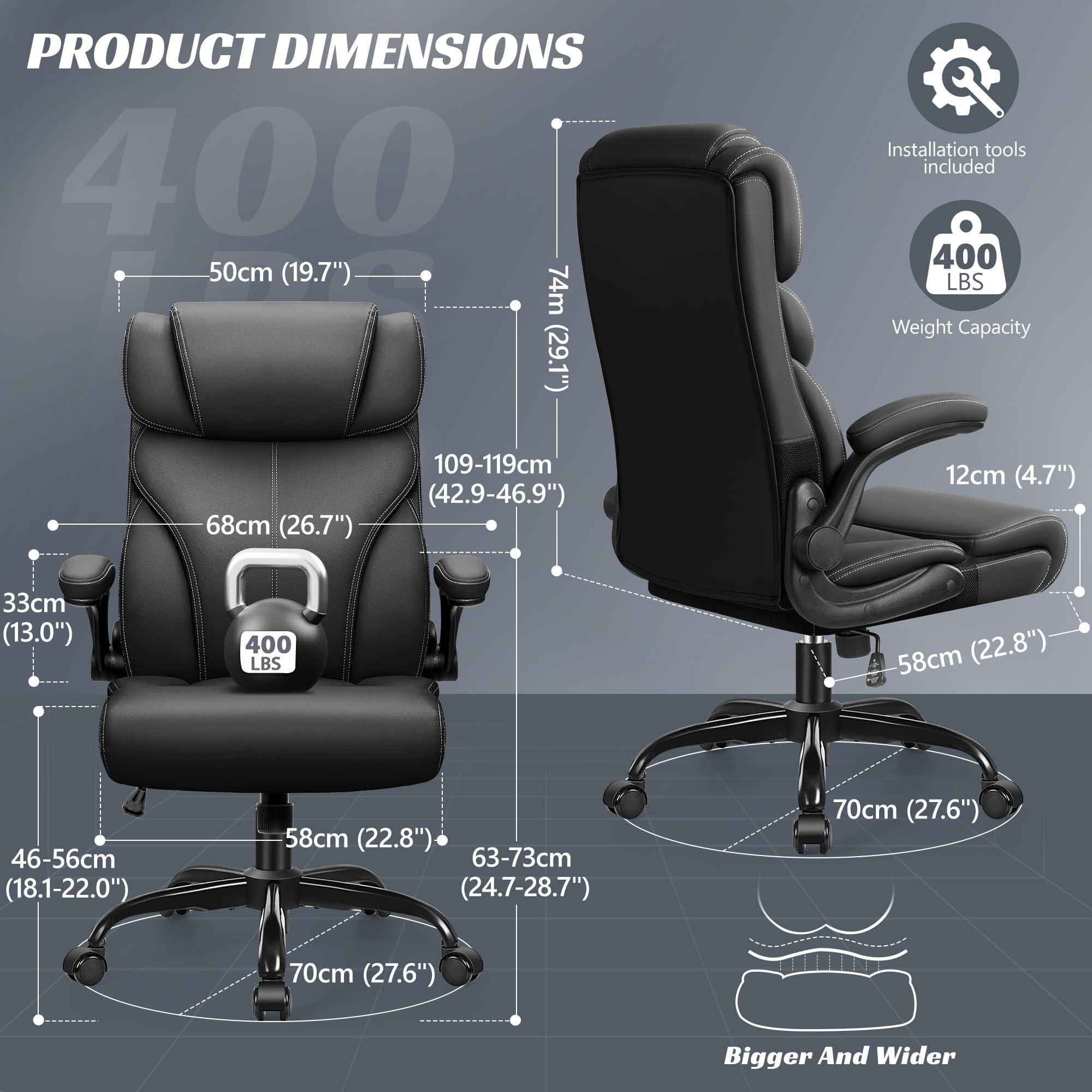 HeroSet Office Chair, Ergonomic Big and Tall Computer Desk Chairs, Executive Breathable Leather Chair with Adjustable High Back Flip-up Armrests, Lumbar Support Swivel PC Chair with Rocking Function - Image 2