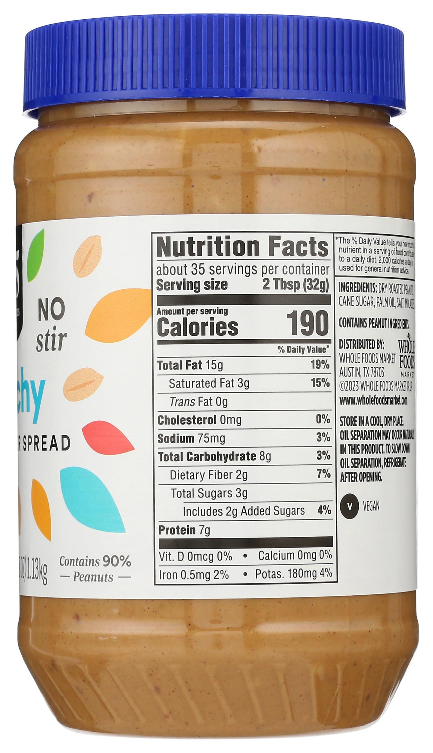 365 by Whole Foods Market, Peanut Butter Spread, Crunchy No Stir, 40 Ounce - Image 2