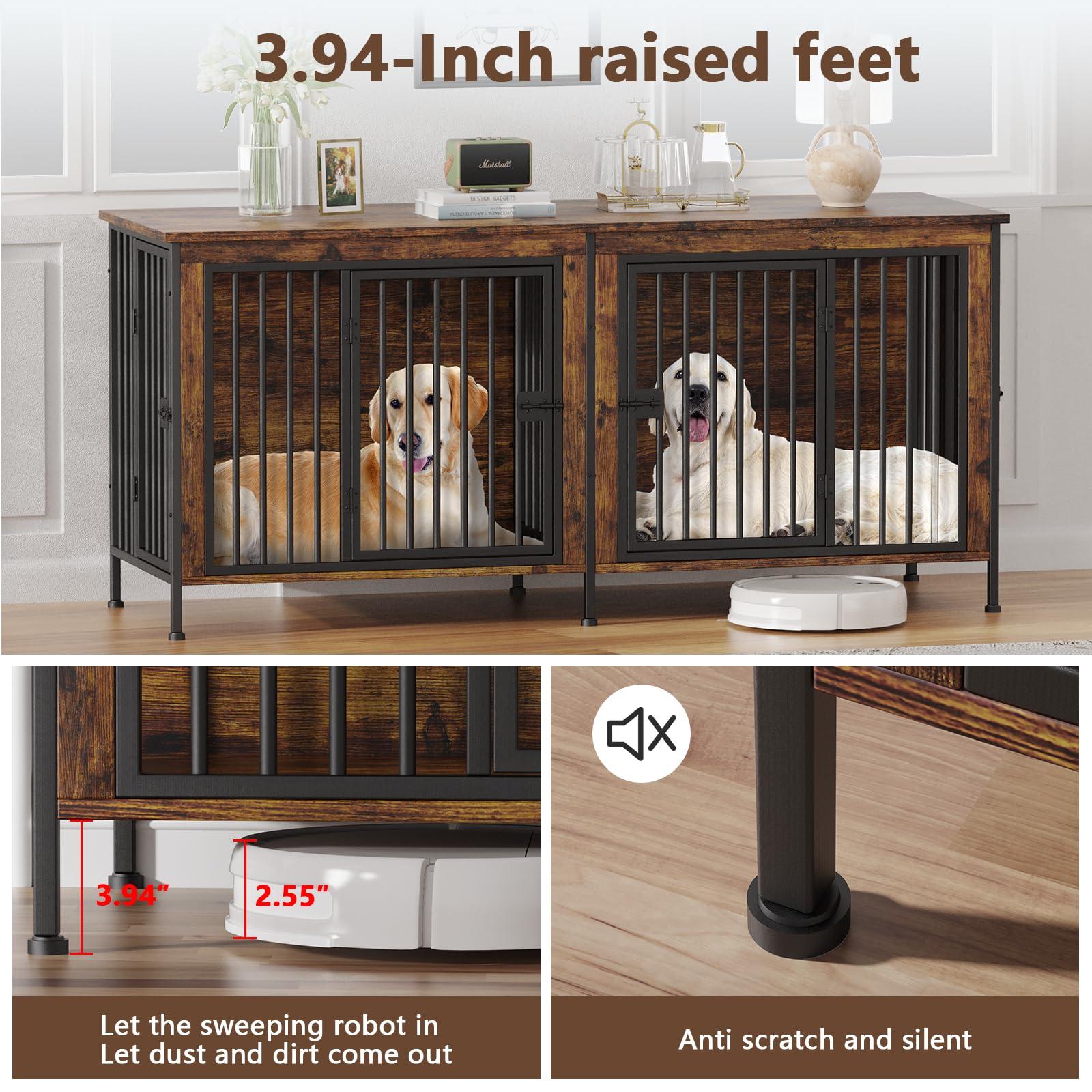 EasyCom 78 Inch Dog Crate Furniture for 2 Dogs, Extra Large Double Dog Cage Large Breed, XXL Thick Wooden Dog Crate TV Stand, Sturdy Dog Kennel with Divider - Image 3