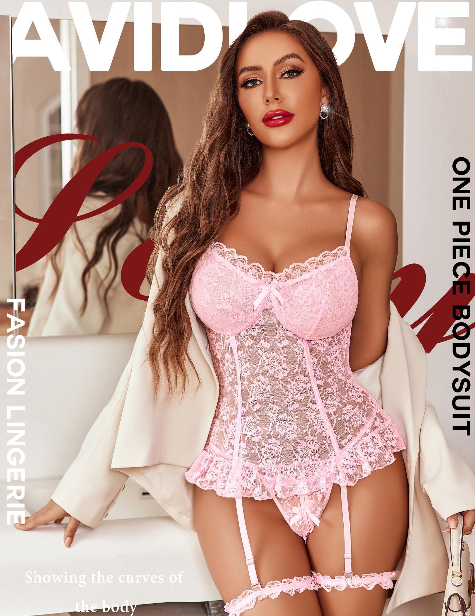 Avidlove Lingerie for Women Lace Babydoll Dress Garter Nightgown V Neck Chemise Nighty - Image 5
