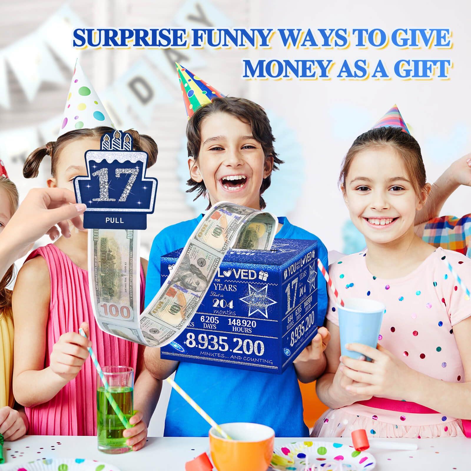 TOYEISHI 17 Happy Birthday Money Box for Cash Gift, 17th Birthday Decorations for Boys and Girls, Gifts for 17 Year Old Boy, Boy Gift Ideas, Cool Things for Teen -Blue with 100PCS Bags - Image 5