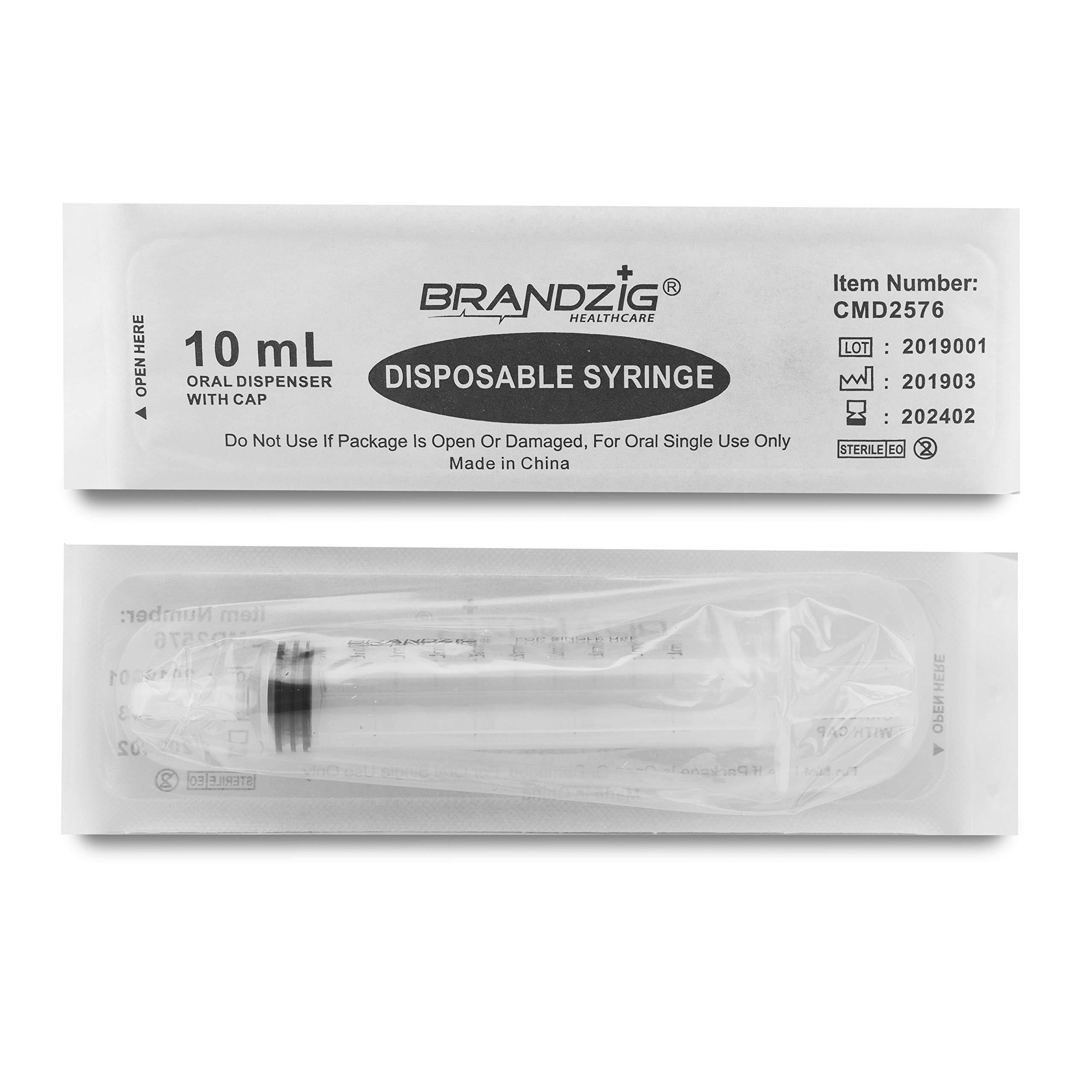 10ml Oral Syringe With Cap (100 Pack) | Oral Dispenser Without Needle, Luer Slip Tip | Individually Wrapped Medicine Dropper For Infants & Pets - Image 4