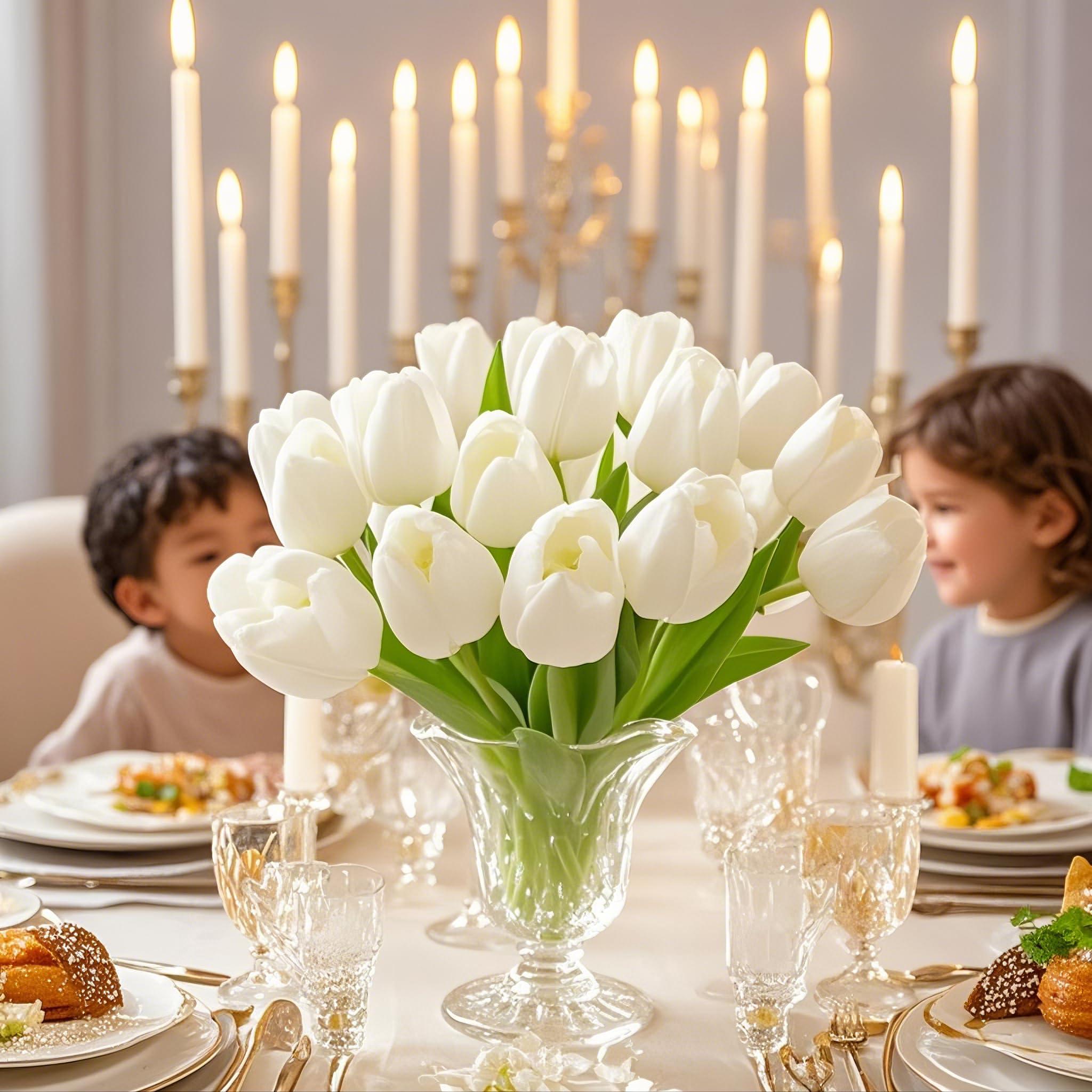 Nature’s Mimic 20pcs White tulips artificial flowers Faux Flowers Fake tulips Flowers Mother's Day Easter Valentine’S Day Gifts in Home Kitchen Wedding Dining Table Decorations - Image 5