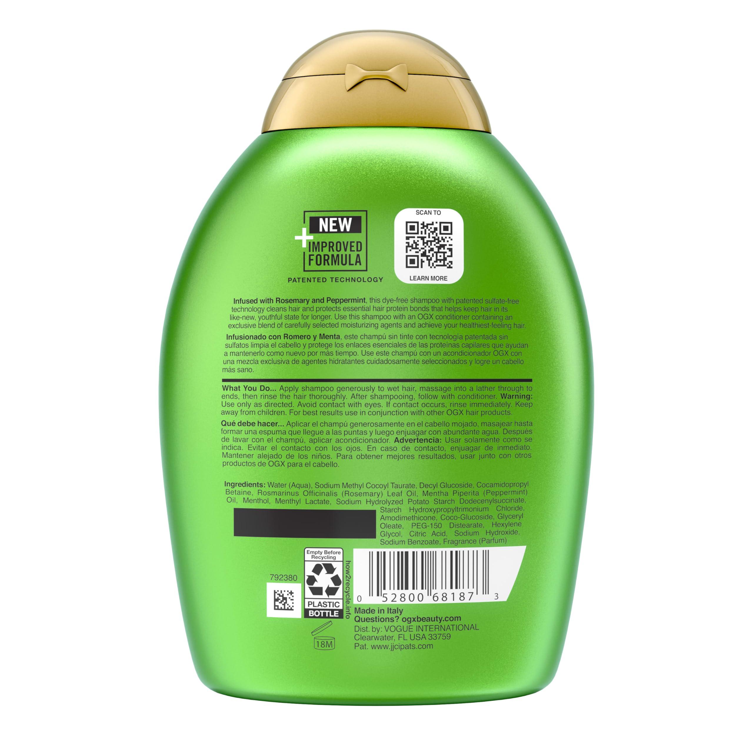 OGX Clarifying Strength + Rosemary Mint Shampoo, Clarifying Shampoo for Oily Hair Visibly Helps Remove Oil & Residue to Clear Away Buildup, Sulfate-Free Surfactants, 13 fl. oz - Image 7