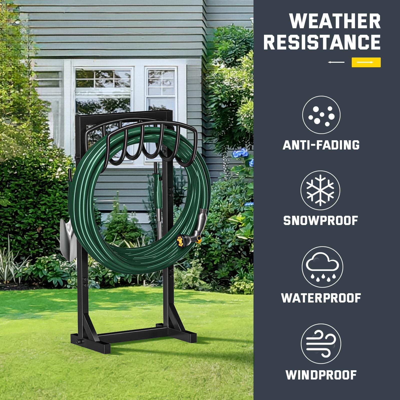 Kesfitt Garden Hose Holder Stand with 4 Spikes & 2 Tool Hooks, Detachable Heavy Duty Metal Freestanding Hose Reel Outdoor Organizer for Lawn Yard Water Storage Rack - Image 7