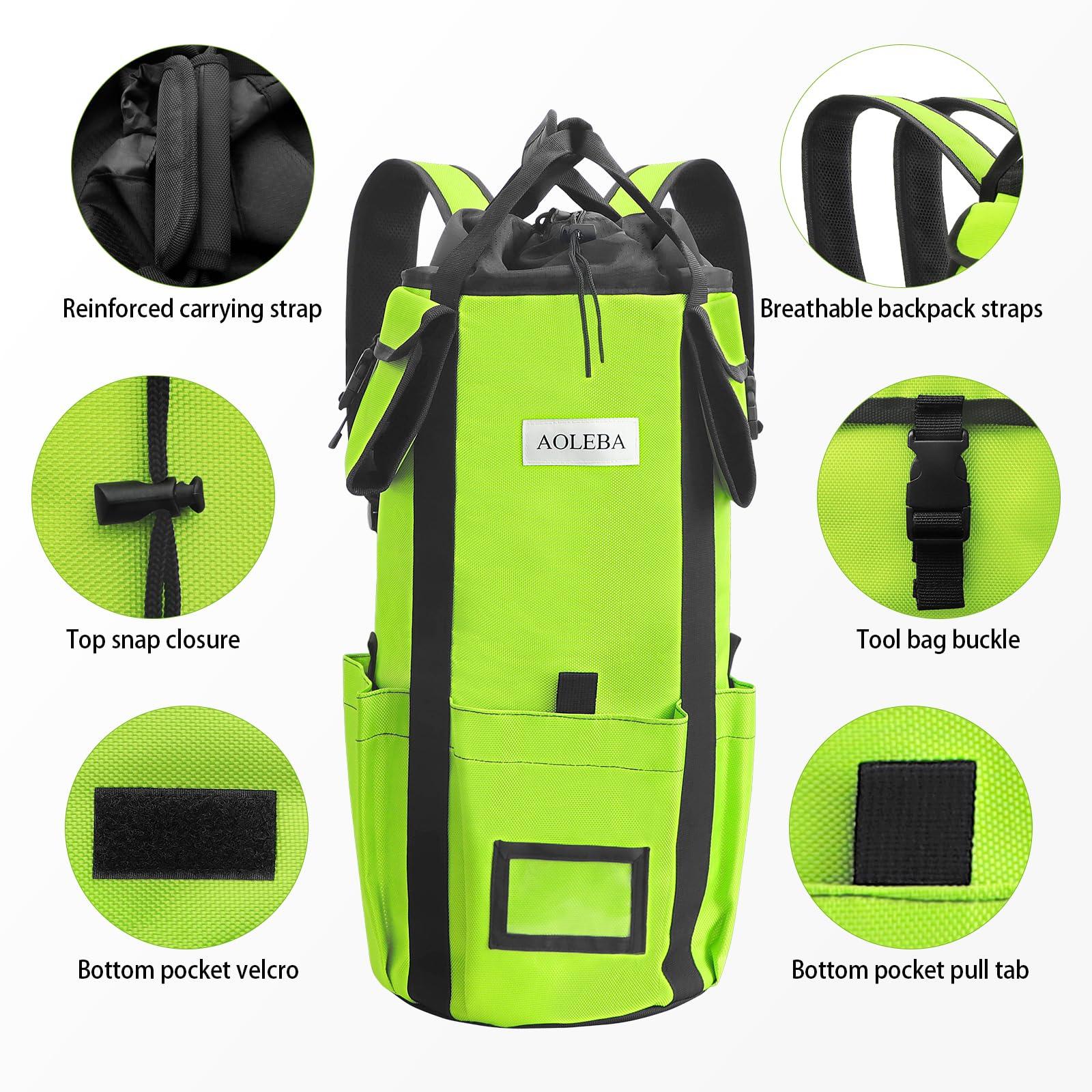 AOLEBA Arborist Rope Storage Bag Tree Climbing Rock Rope Bucket Backpack Rope Storage Bag Large Capacity 1680D Thicken Nylon Material with Hand Straps, Side Pockets - Image 5