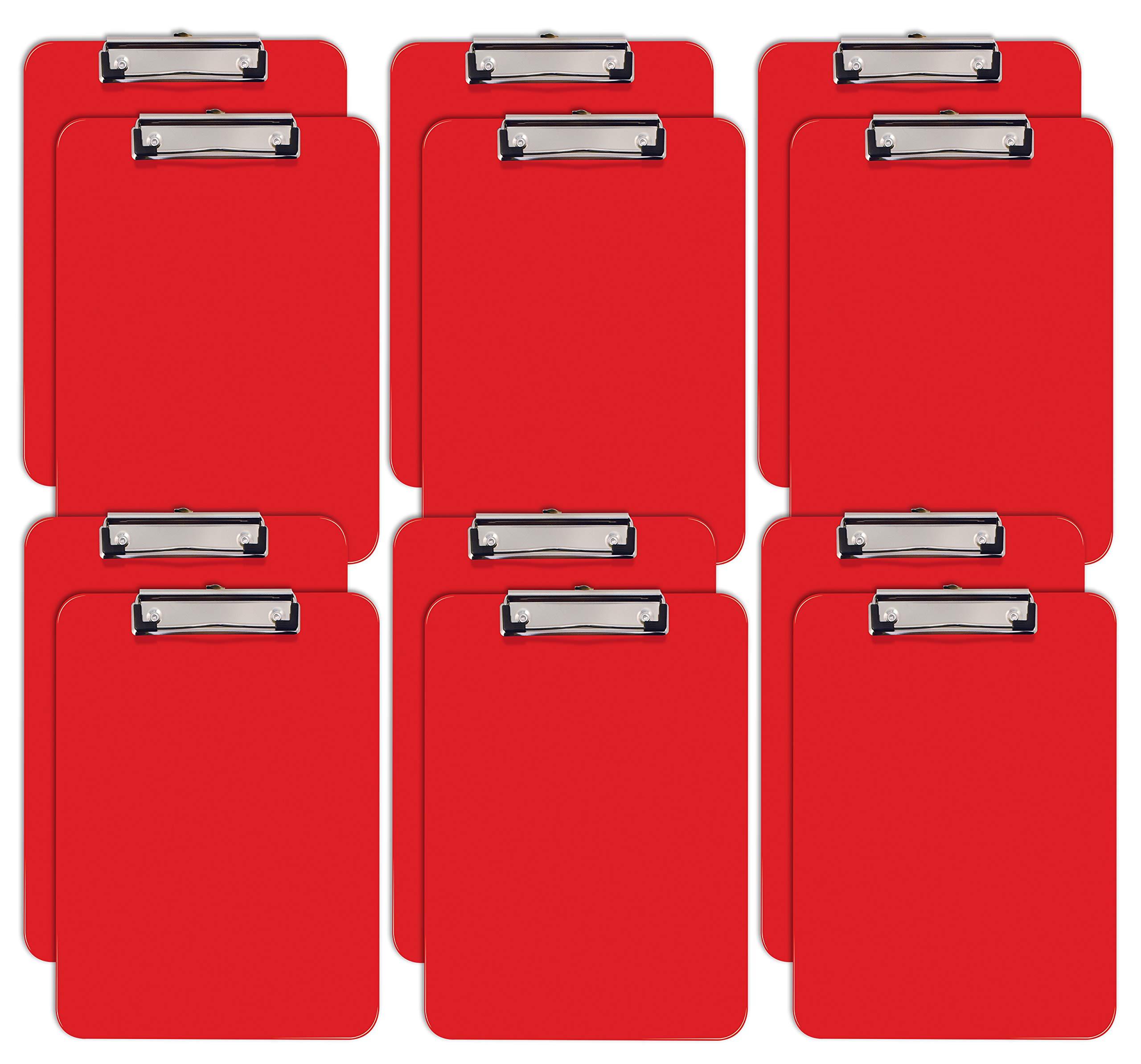 Better Office Products Red Plastic Clipboards, 12 Pack, Durable, 12.5 x 9 Inch, Low Profile Clip, Red, Set of 12