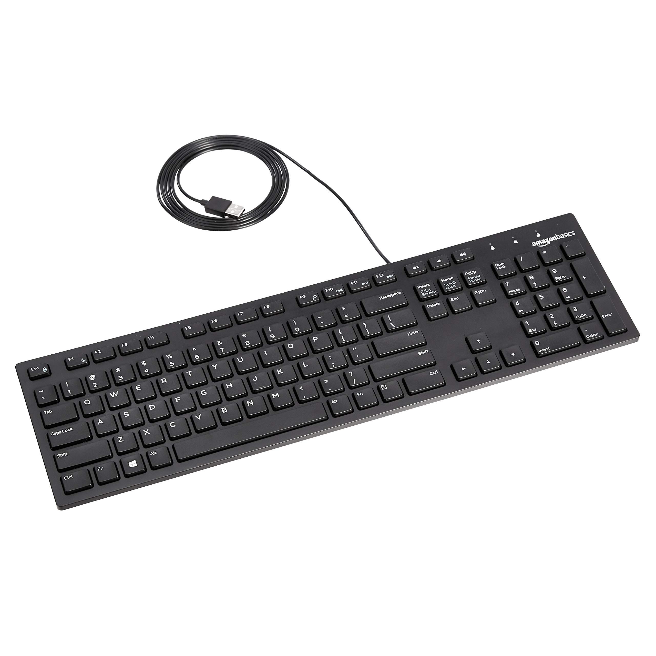 Amazon Basics Matte Black Wired Keyboard, US QWERTY Layout, 10 Pack one Carton