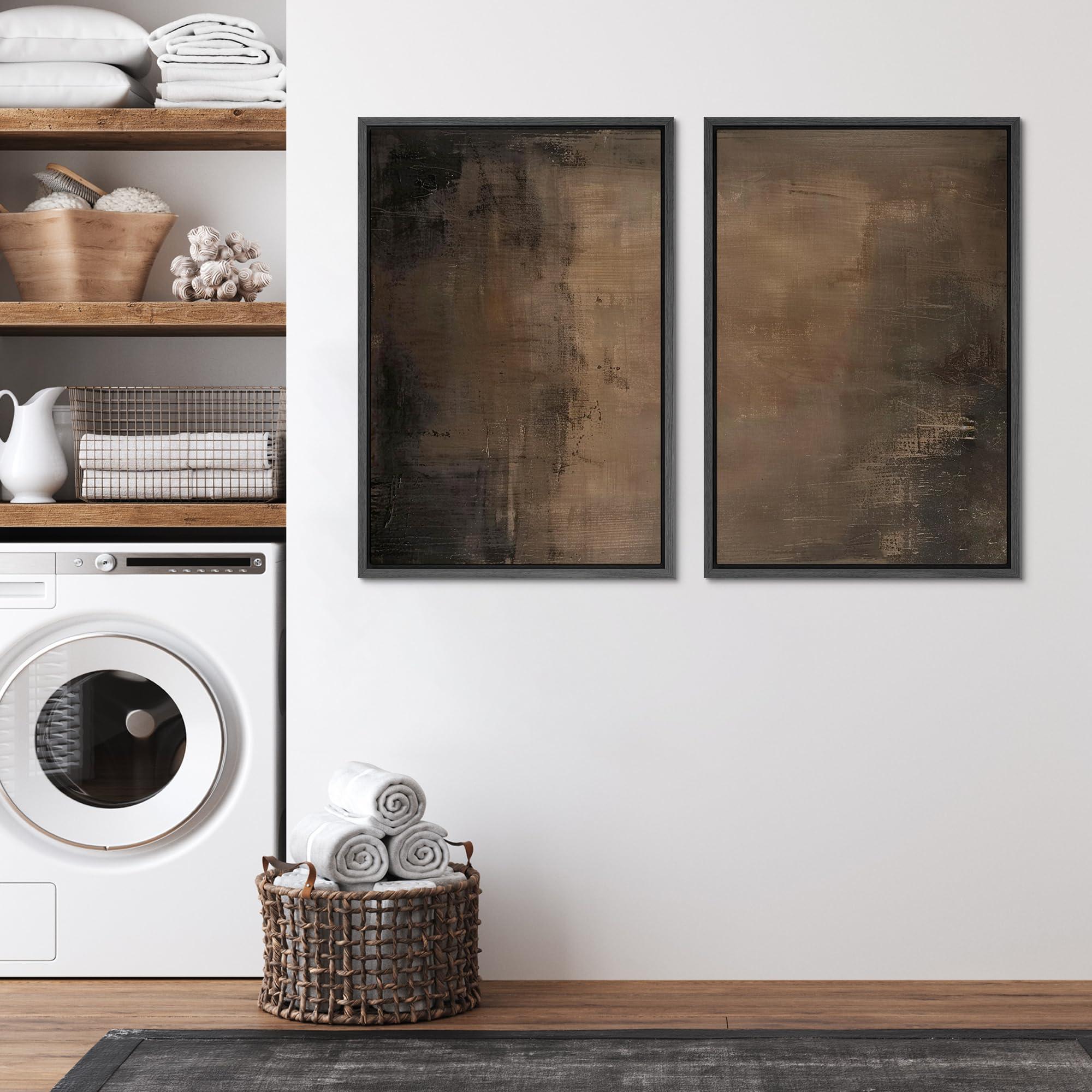 SIGNFORD Framed Canvas Print Wall Art Set Abstract Earthy Tones Modern Minimalist Abstract Shapes Illustration Modern Art Decorative Nordic Nature for Living Room, Bedroom, Office - 24"x36"x2 Black - Image 3