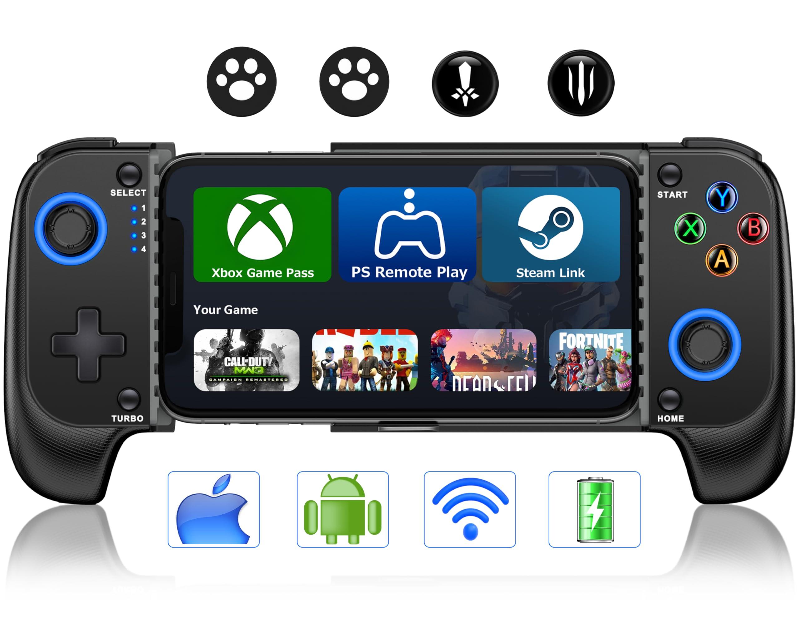 KICKDOT Wireless Phone Controller for iPhone/Android With Hall Joystick and LED, Mobile Gaming Controller for iOS Support Xbox Game Pass, PlayStation, Steam Link, Call of Duty,Roblox, Cloud Gamepad