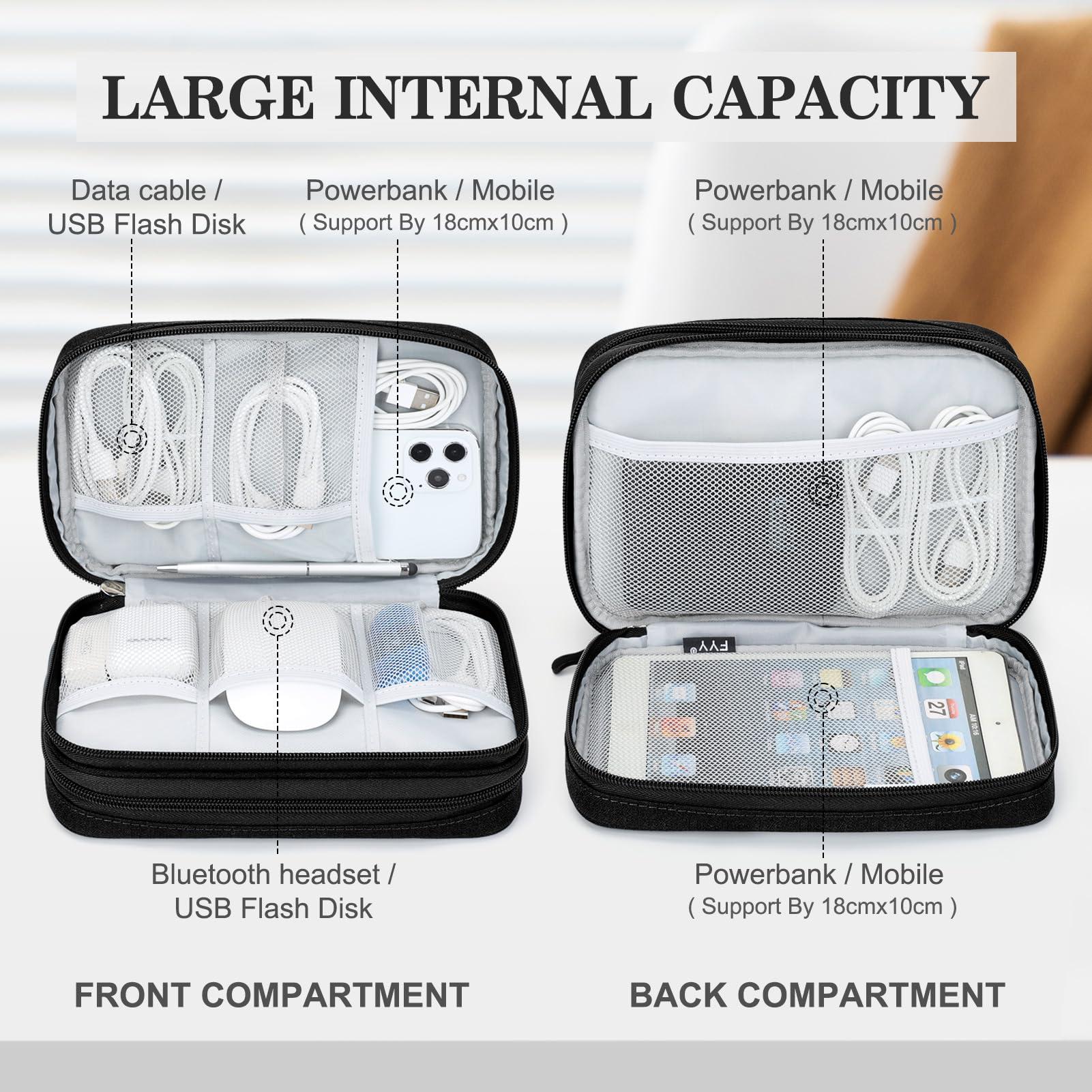 FYY Electronic Organizer, Large Travel Cable Organizer Bag Pouch Electronic Accessories Carry Case Portable Waterproof Double Layers All-in-One Storage Bag for Cable, Cord, Charger, Phone, Black - Image 3
