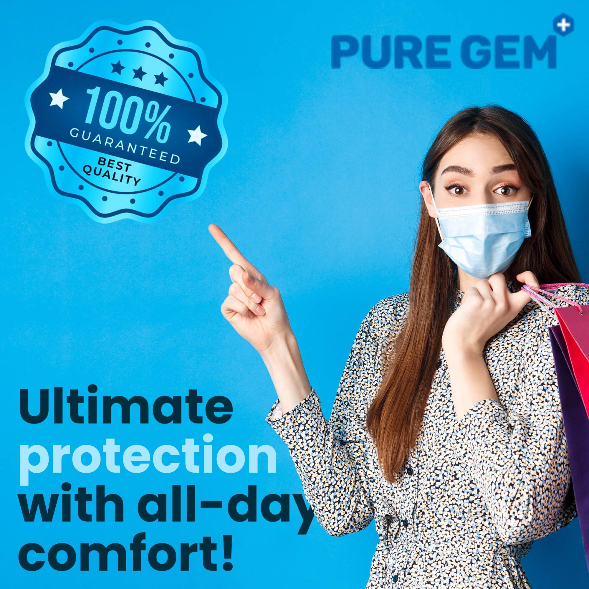 PURE GEM [Pack of 150] Single Use Disposable Blue Face Mask, Soft on Skin, 3-ply Masks Facial Cover with Elastic Earloops Great For Home, Office, School, and Outdoors - Image 7