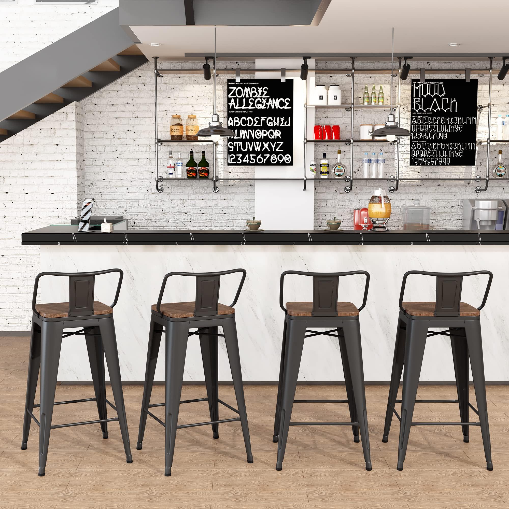 Yongchuang 30 inch Bar Stools Set of 4 Bar Height Metal Barstools with Wood Seat Low Back Kitchen Bar Chairs Matte Black - Image 8