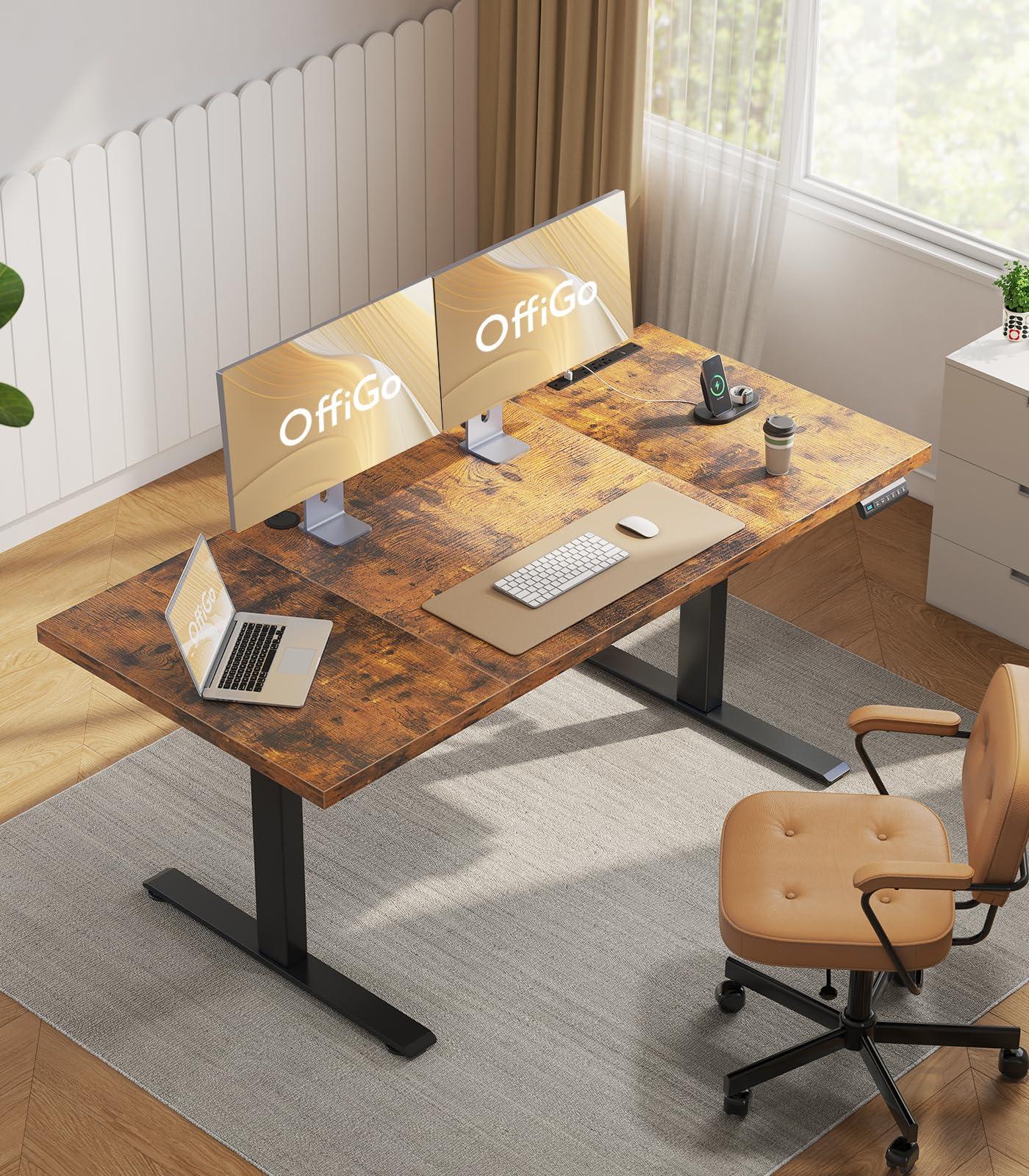 OffiGo Electric Standing Desk with 3-Piece Board, 71 Inch Height Adjustable Large Desk with Power Outlets, Sit Stand Table, Writing Computer Desk for Home, Office, Workstation, Rustic Brown - Image 2