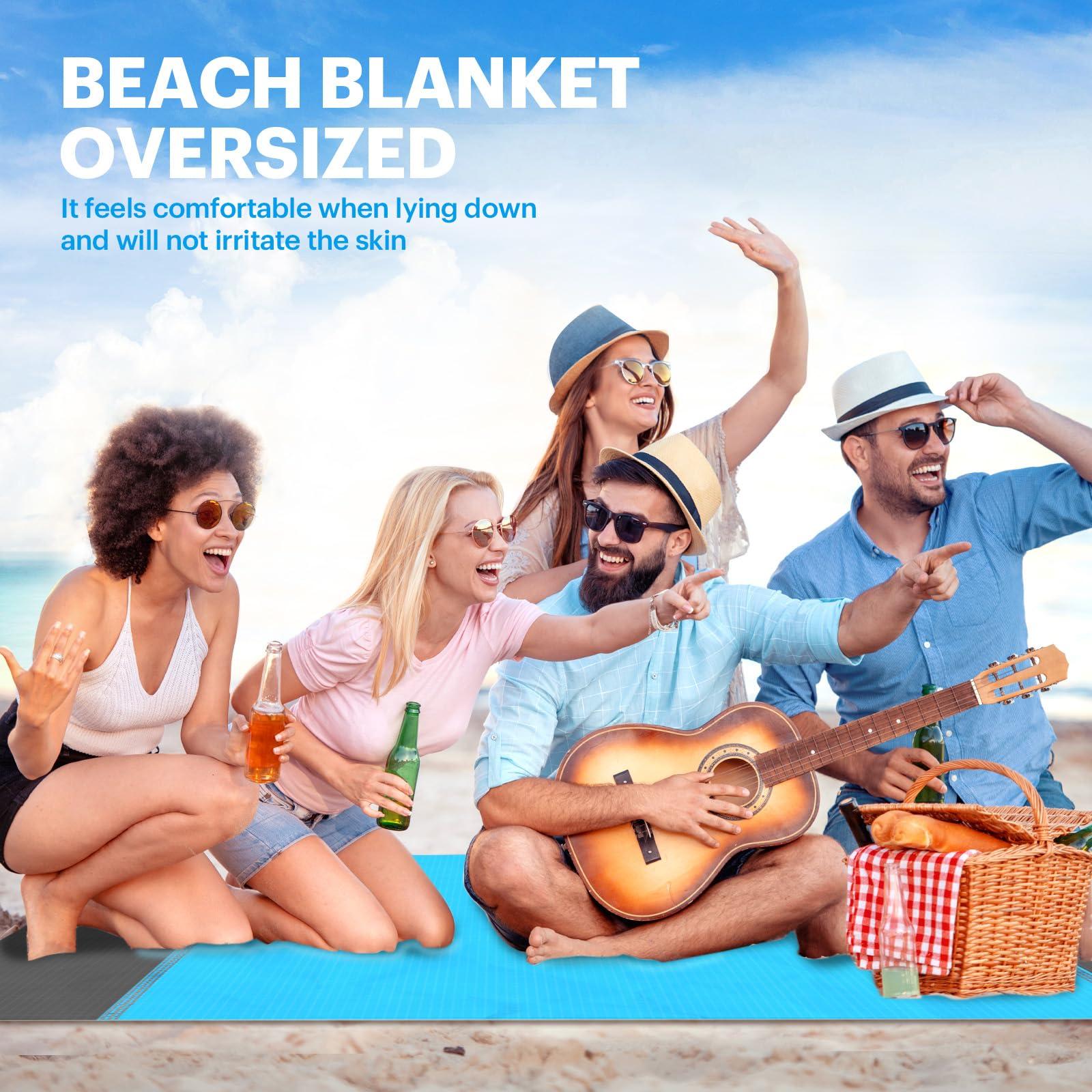 EASYFUN Beach Blanket Sandproof Oversized, 79''×83'' Extra Large Beach Mat, Portable Picnic Mat for Travel Camping Hiking, Lightweight Beach Essentials Family Water Resistant Mat Nylon 210T - Image 5