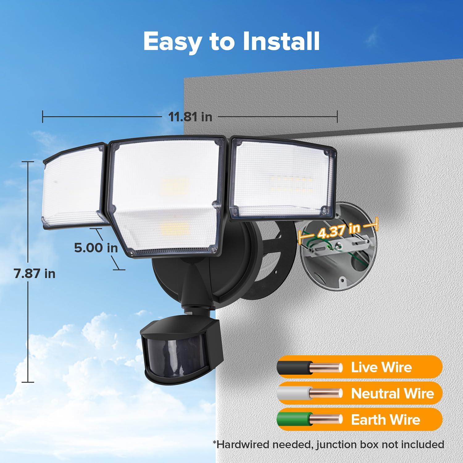 LUTEC 80W 9000LM LED Security Light Motion Sensor Outdoor Lights, 4 Head LED Flood Lights Outdoor 5000K Daylight, IP65 Waterproof, Motion Detected Lights for Outside, House, Garage, Yard (Black) - Image 8