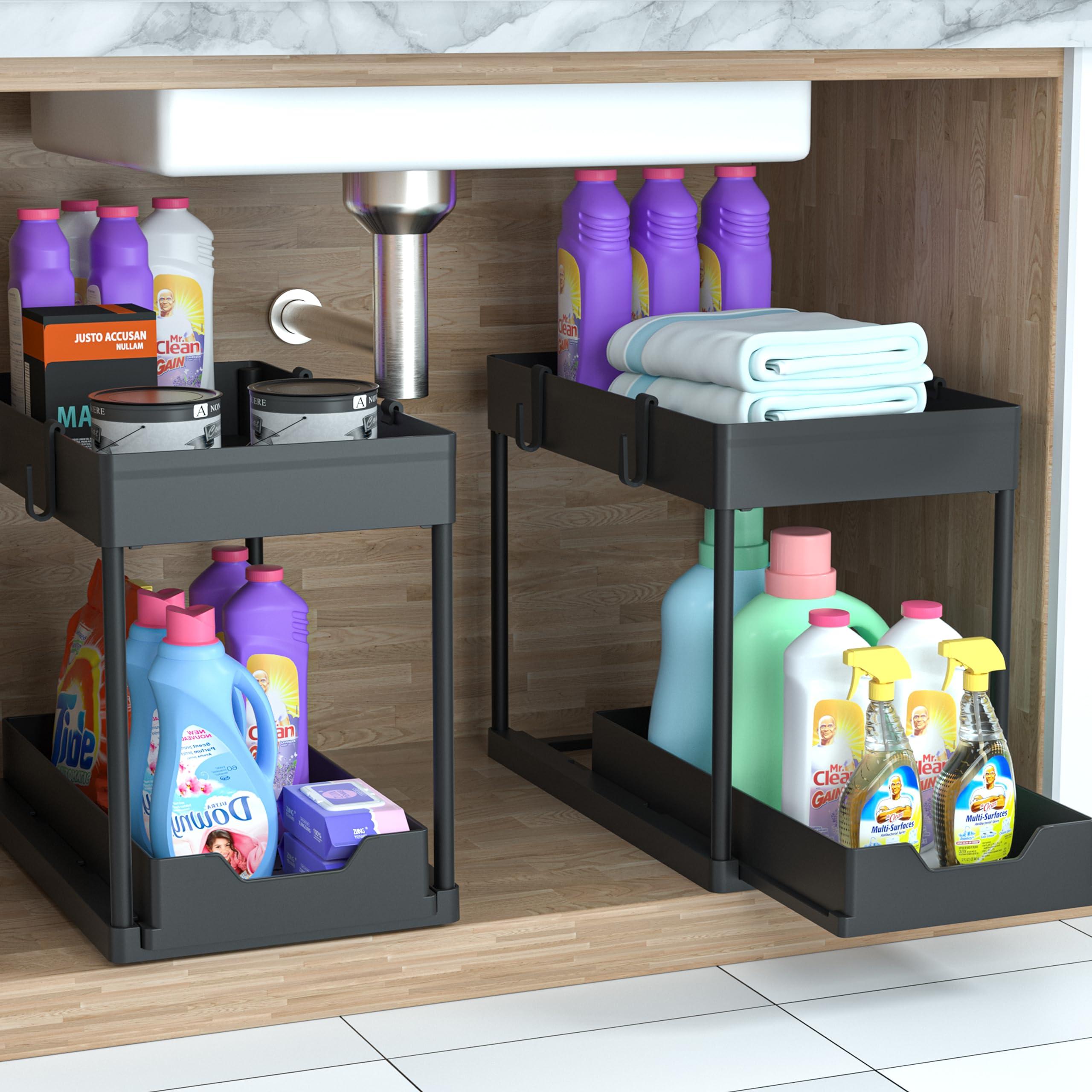DEKAVA Under Sink Organizer 2 Pack, Bathroom Cabinet Organizer, 2 Tier Sliding Cabinet Basket Organizer Drawer, Multi-Purpose Bath Collection Baskets for Bathroom (Black) - Image 9