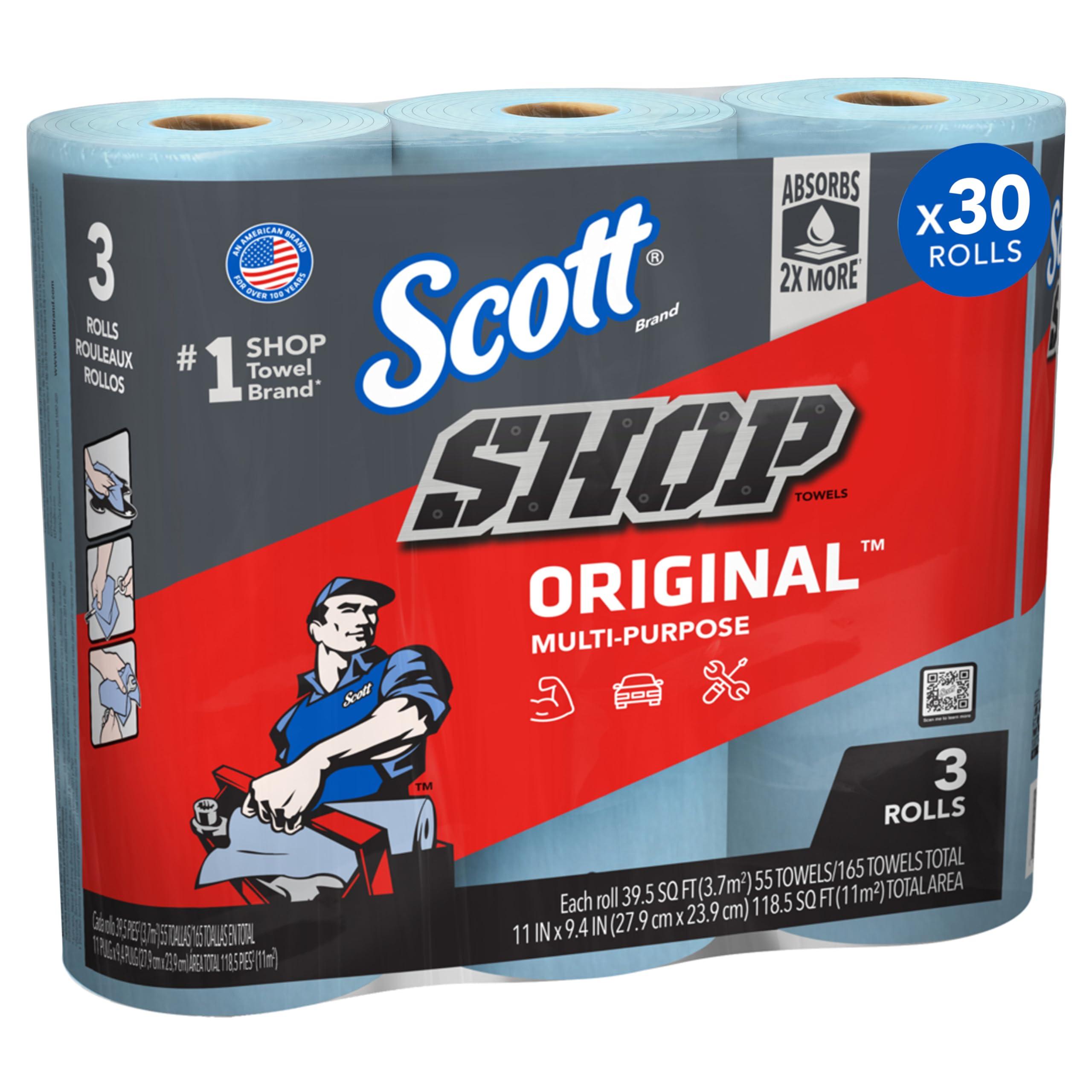 Scott Shop Towels Original (75143), Original Blue Shop Towels, 9.4"x11" sheets, 10 Packs of 3 Rolls (55 Towels/Roll, 30 Rolls/Case, 1,650 Towels/Case)