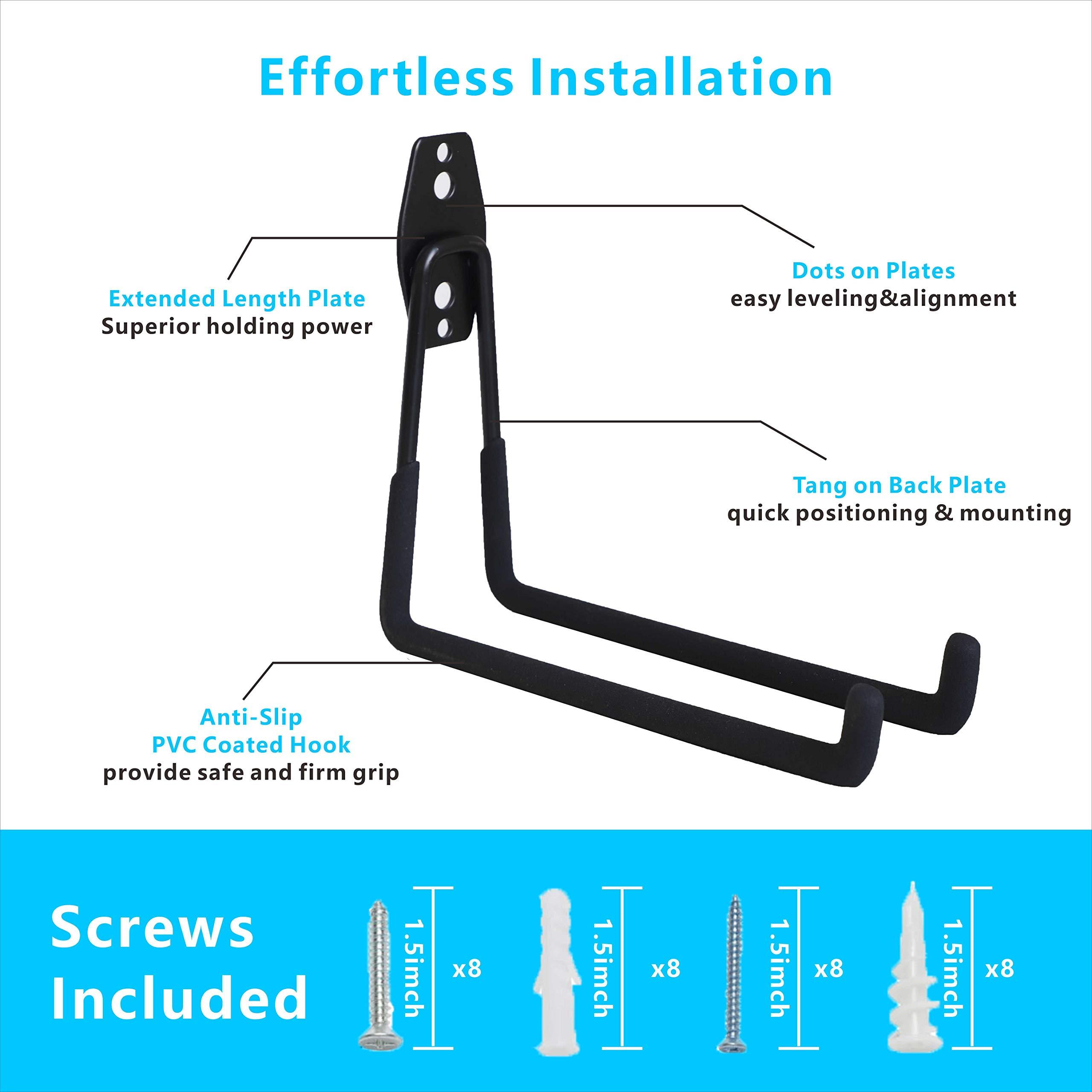 Garage Hooks, 4 Pack Wall Mount Storage Hanger with 2 Extension Cord Holder Organizer, Heavy-Duty 7.5 inch Long Hooks for Ladder, Ski, Sports, Utility, Garden Tool, Hose Storage Rack Organizer - Image 3