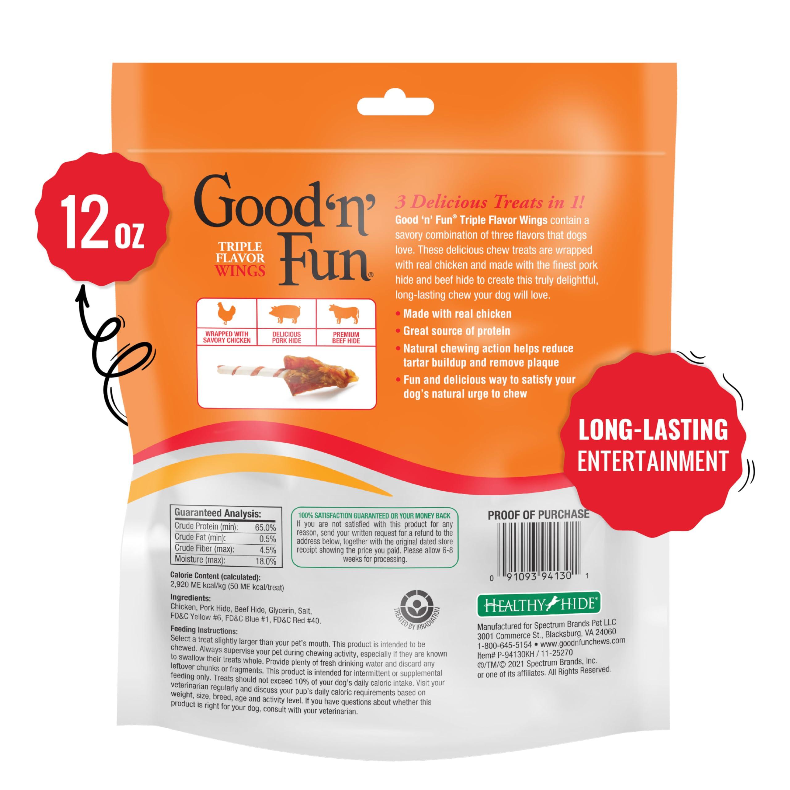Good ‘n’ Fun Triple Flavor Wings Chews for All Dogs, 12 Ounces, Treat Your Dog to Long-Lasting Chews Made with Chicken, Pork Hide and Beef Hide - Image 2