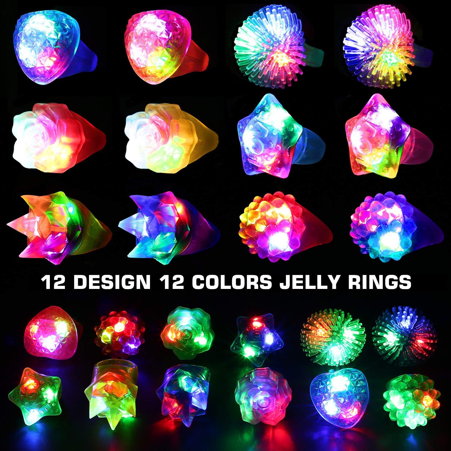 78PCs LED Light Up Toy Party Favors/Supplies Bulk Glow In The Dark For Adult Kids Birthday Halloween With 50 Finger Light, 12 Jelly Ring, 6 Flashing Glasses, 5 Bracelet, 5 Fiber Optic Hair Light - Image 5