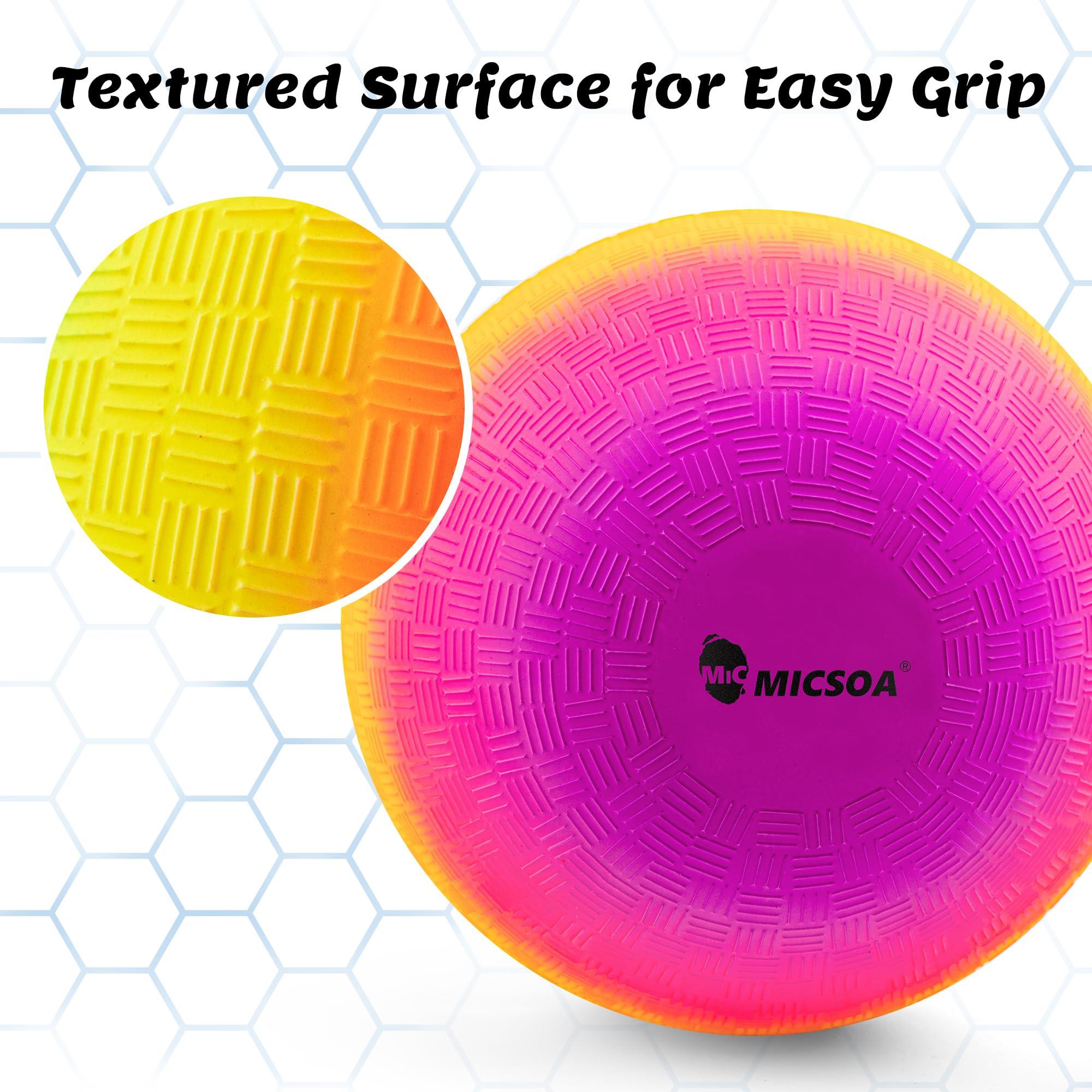 Micsoa Mic Playground Balls Kickballs 8.5 Inch, Rainbow Playground Ball Set for Kids and Adults, Dodgeball Kick Balls Handball for Indoor & Outdoor Schoolyard Games with Hand Pump(4 Pack) - Image 5
